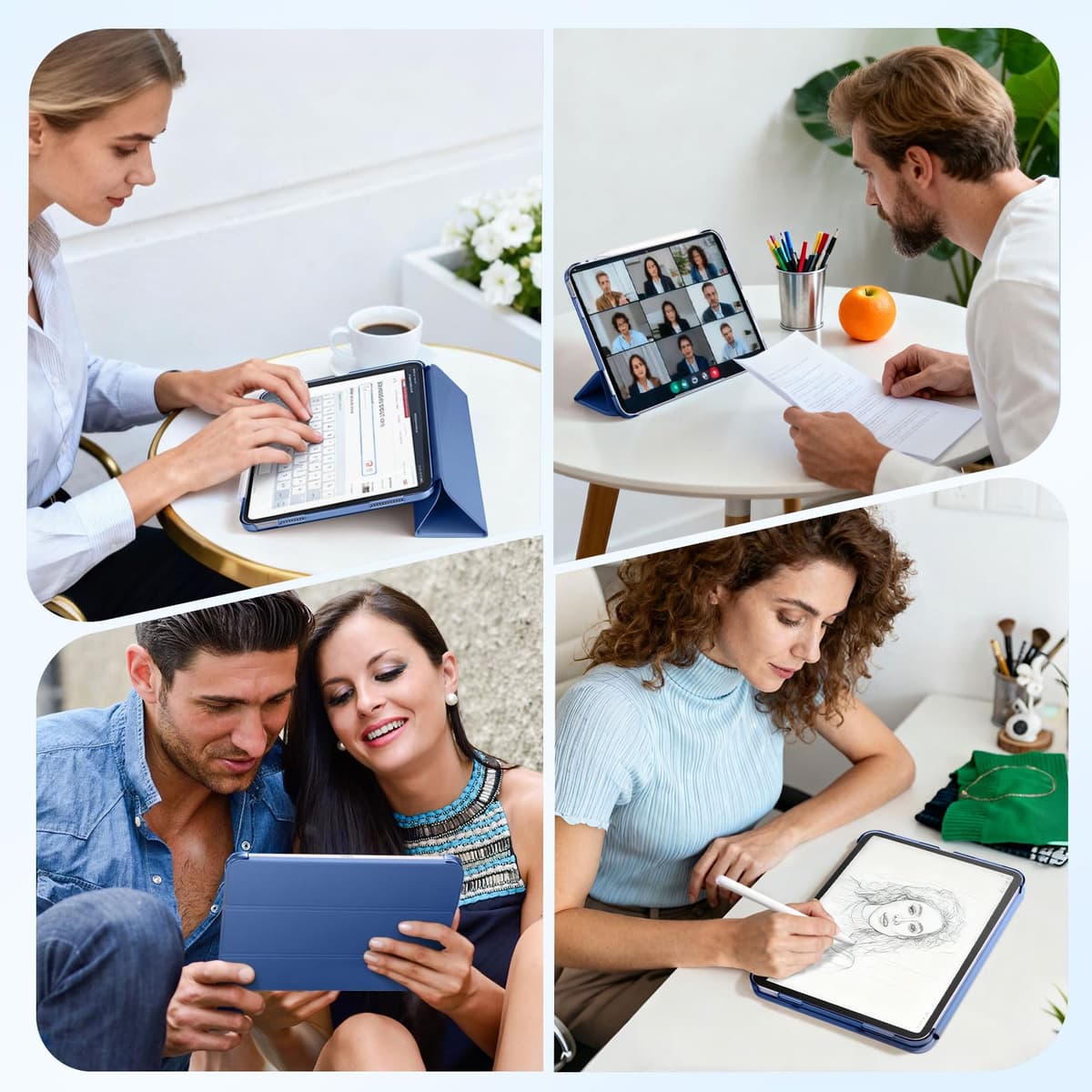 Case with Screen Protector for iPad A16 11th 10th Generation (2025/2022, 11/10.9 Inch), Slim Hard Translucent Back Full Protective Smart Cover for iPad 11, Auto Sleep/Wake, Sea Blue — view 9