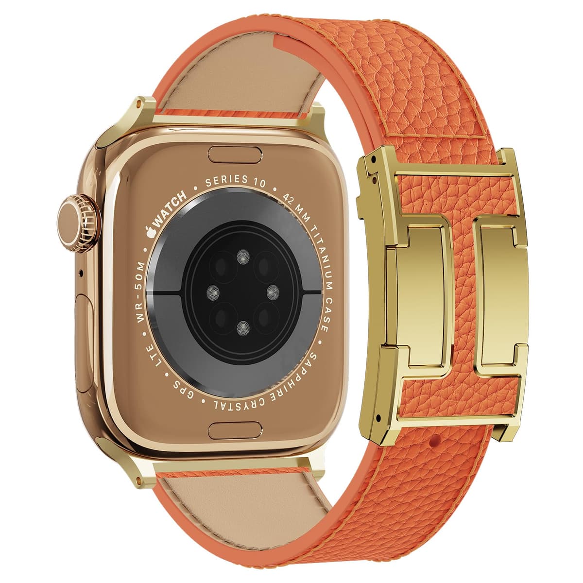 Leather Watch Band with Magnetic Buckle,Dressy Apple Watch Ultra Leather Band Rugged Durable Replacement Strap for Men & Women