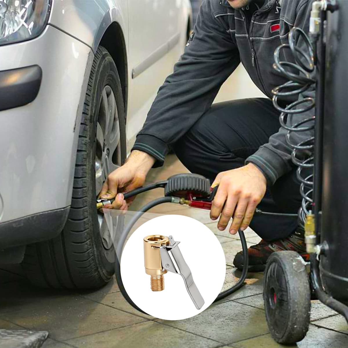Tyre Inflator Adaptor,2PCS Brass Tyre Valve Air Pump Clip Car Pump Tire Air Chucks with Thread Nozzle Adapters Open End Car Truck Tyre Tire Inflator Valve Connector for Car Truck （8mm） — view 5
