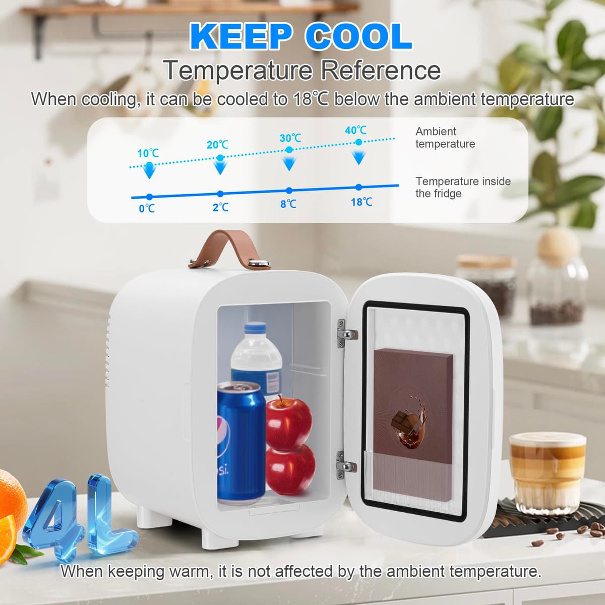 Enventor Mini Fridge 4 Litre/ 6 Can, AC+12V DC Power, Portable Cooler & Warmer, Small Fridge for Bedrooms, Car, Skincare, Fruit and Drinks, White — view 3