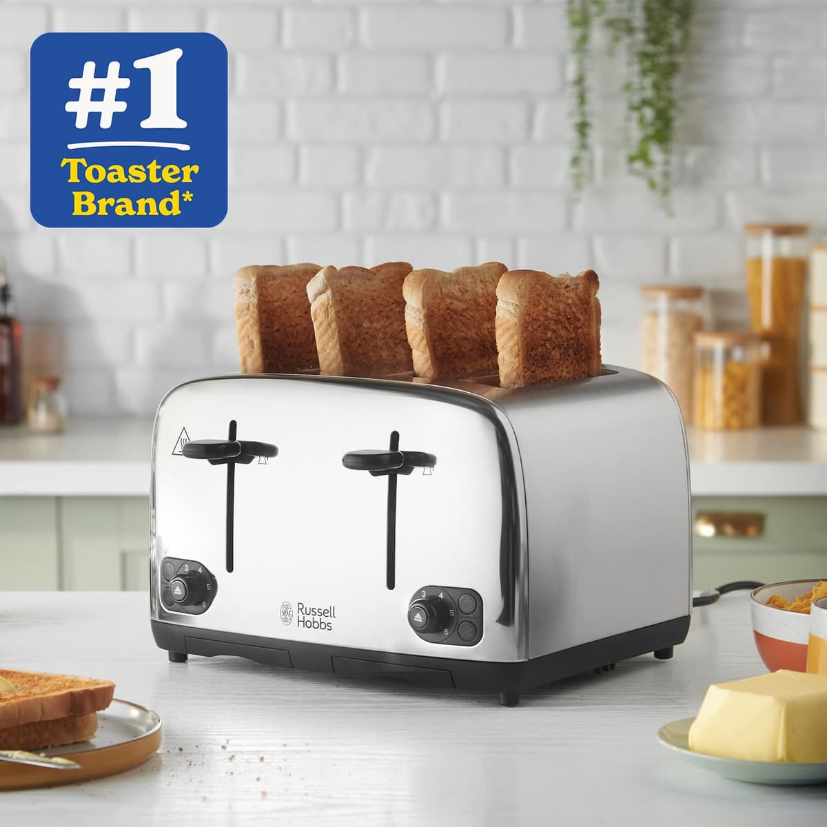 Russell Hobbs 4 Slice Toaster with Perfect Toast Technology for improved evenness (Wide slots, Lift & look feature, 6 Browning levels, Frozen & Cancel function, 1700W, Brushed & Stainless Steel) 24090 — view 2