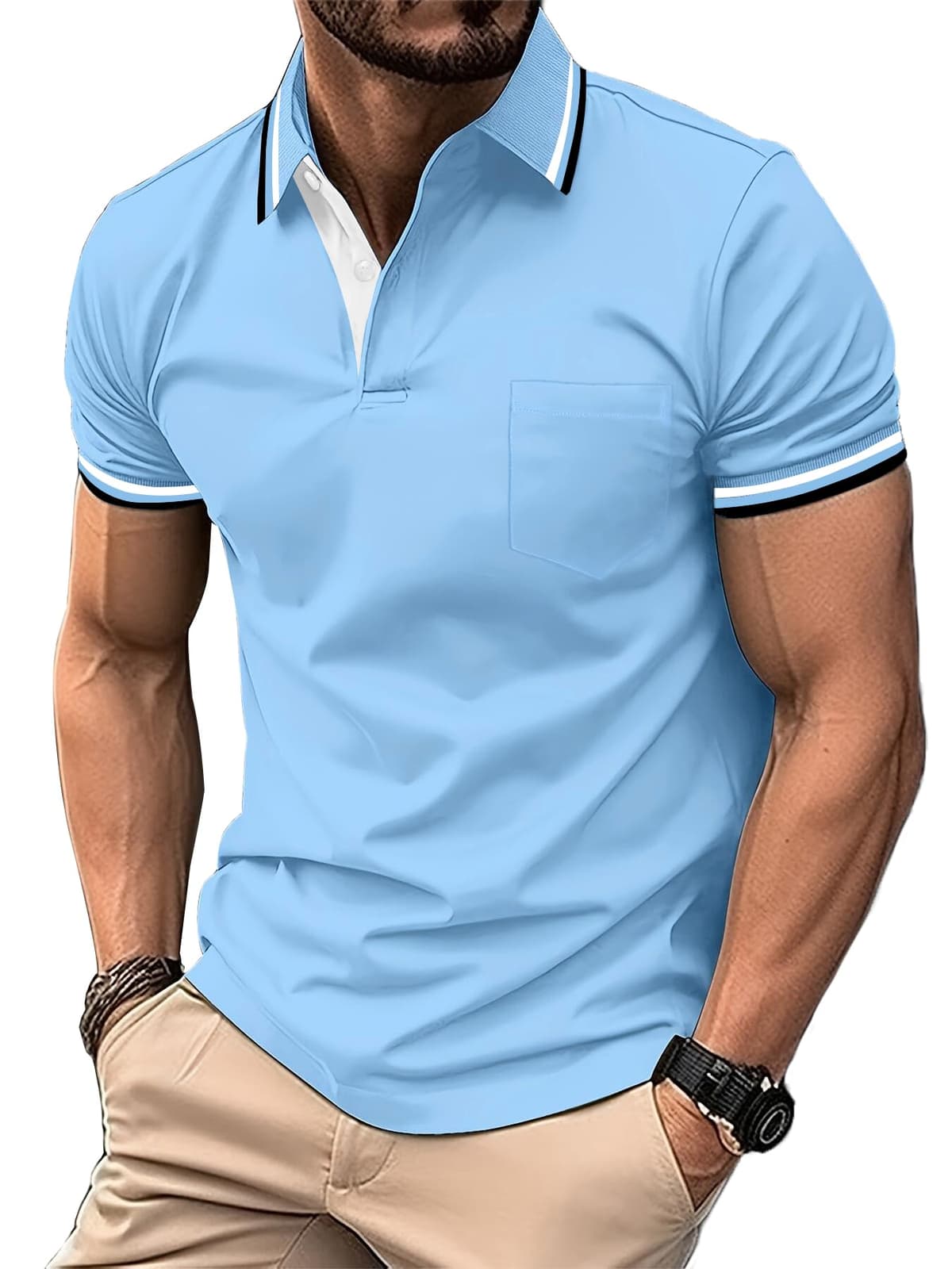 zitysport Polo Hombre Manga con Bolsillo en el Pecho Golf Polo Transpirable de Secado Rápido Poloshirt Deporte Hombre Slim Fit Tshirt Verano Camisa Hombre — view 12