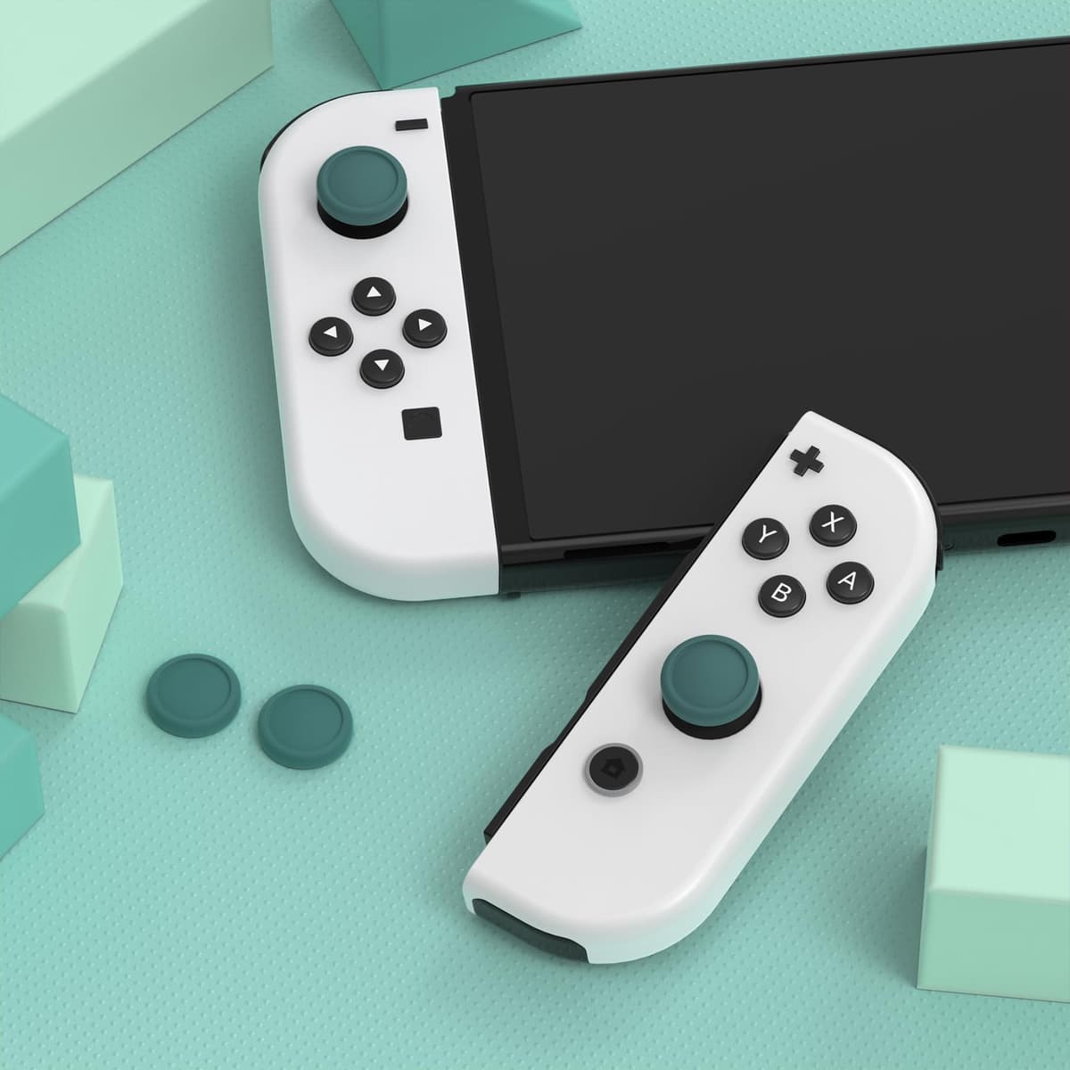 eXtremeRate PlayVital Switch Joystick Caps - Silicone Analog Cover for Switch OLED Joycon Thumb Grip Rocker Caps - Hunter Green — view 3