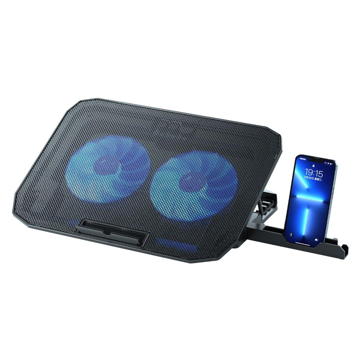 NK Base Refrigeradora Portátil - Ventilador Ordenador Portatil de 12-17" con Soporte, 4 Ventiladores Silenciosos, 2 Puertos USB, Refrigeración Rápida, Luz LED Azul - Color Negro — view 12