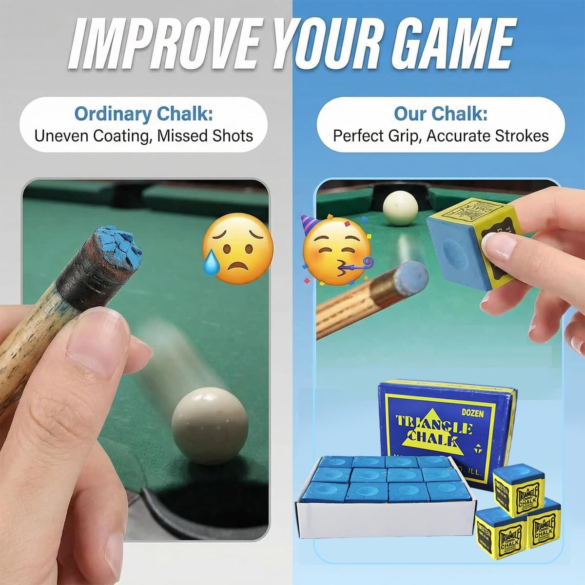 Juego Completo de 12 tizas de Billar Premium en Color Azul para Jugadores avanzados y Principiantes, máxima Durabilidad y precisión en Cada Partida de Billar o Snooker — view 4