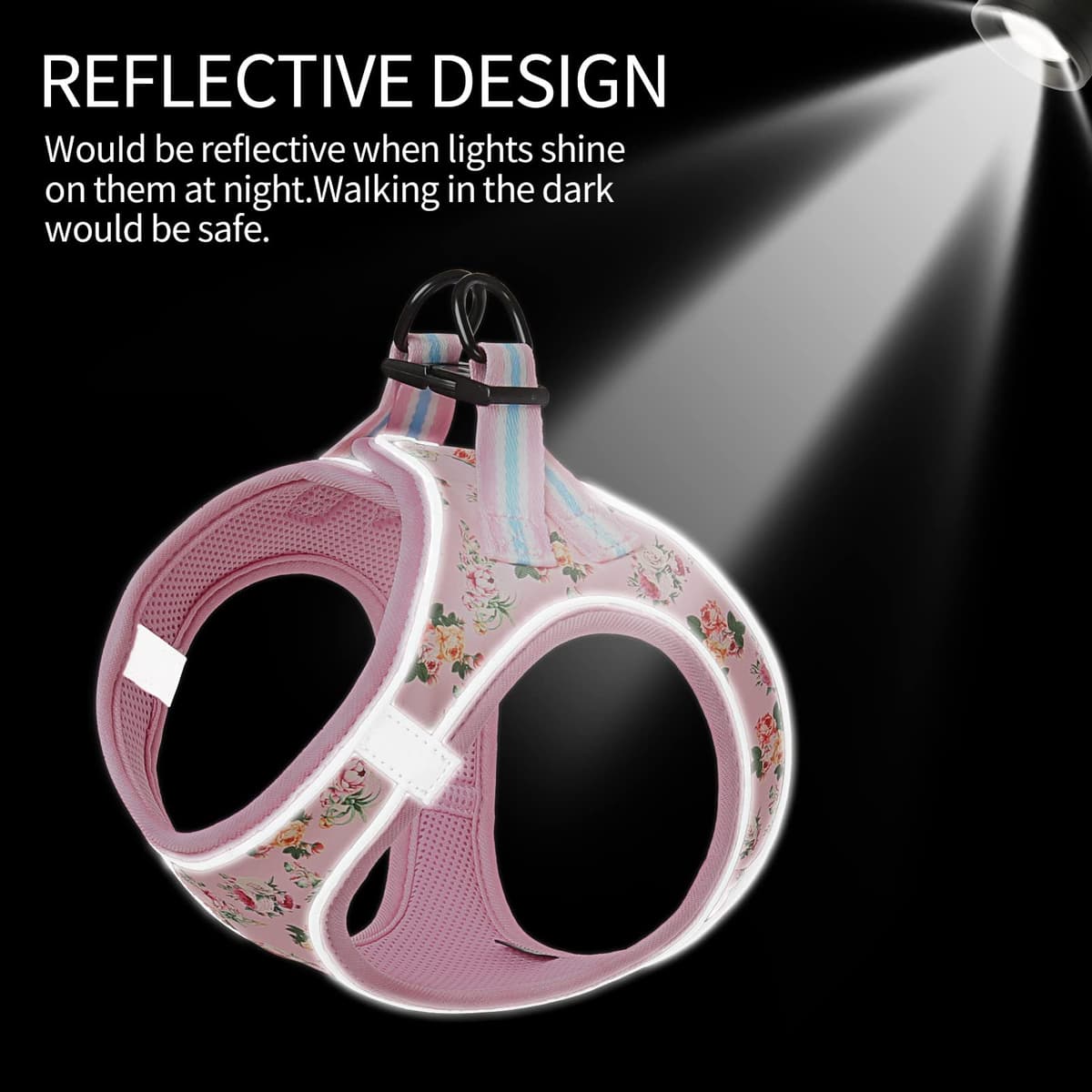 HEELE Arnes Perro Pequeño con Lineas Reflecantes Arnés Perro Antitirones Ajustable Suave Acolchado Cómodo para Viajar Pasear con Mascota, Flores Nanranja, S — view 14