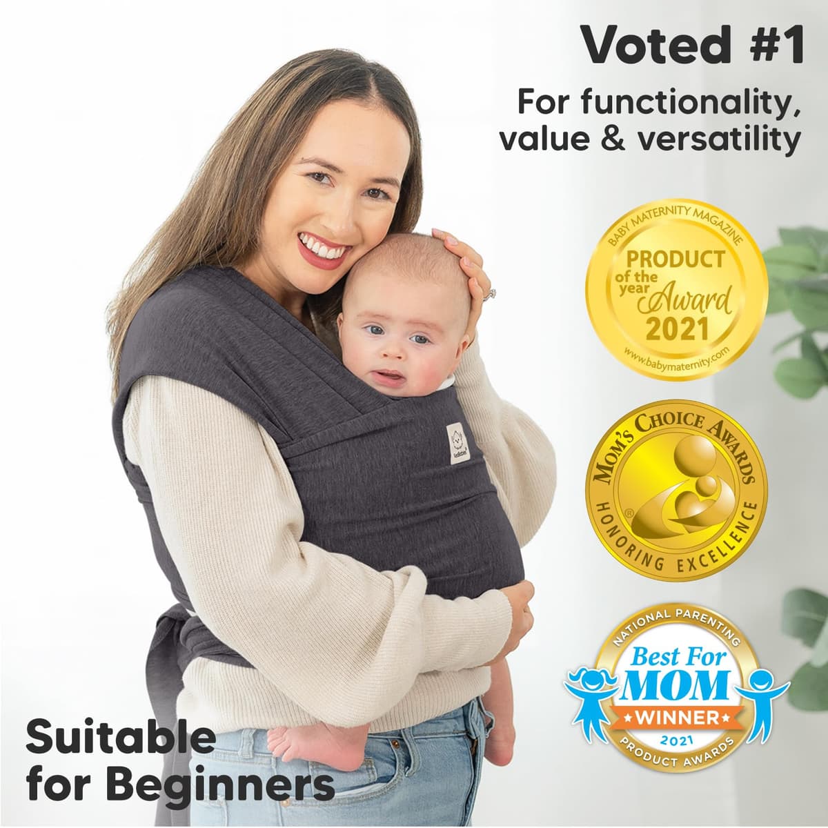 KeaBabies Baby Wrap Carrier - All in 1 Original Breathable Baby Sling, Lightweight, Hands Free Carrier, Newborn to Infant Wraps (Mystic Gray) — view 3