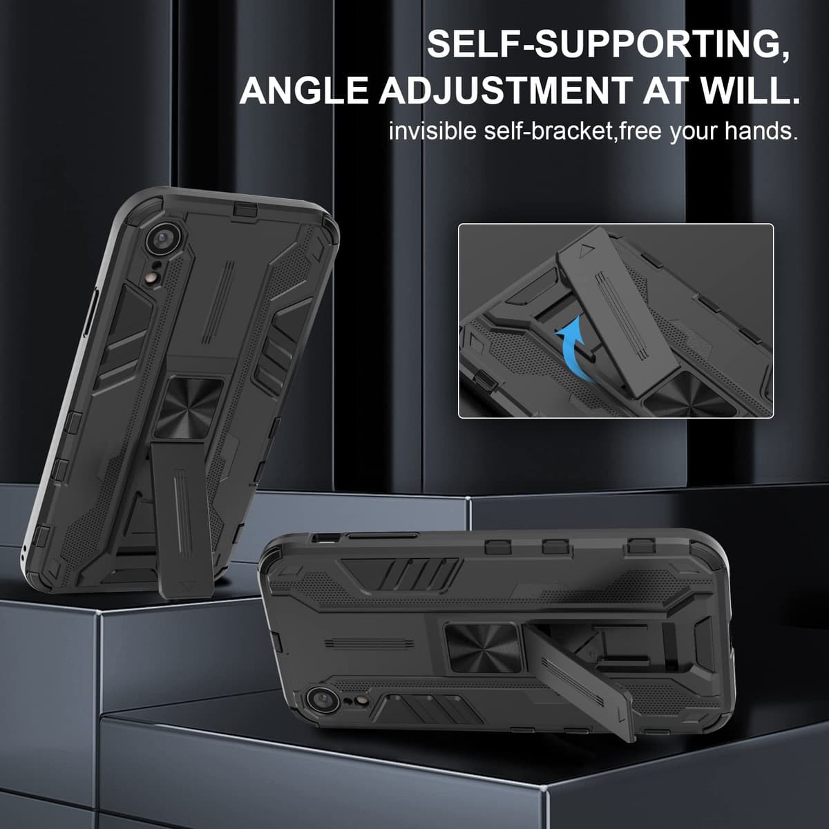 Funda para CMF Phone 2 Pro, Carcasa Antigolpes con Soporte anular metálico, Case Protectora de Grado Militar, Negro — view 573