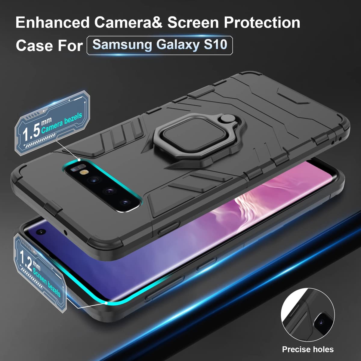 Funda para CMF Phone 2 Pro, Carcasa Antigolpes con Soporte anular metálico, Case Protectora de Grado Militar, Negro — view 265