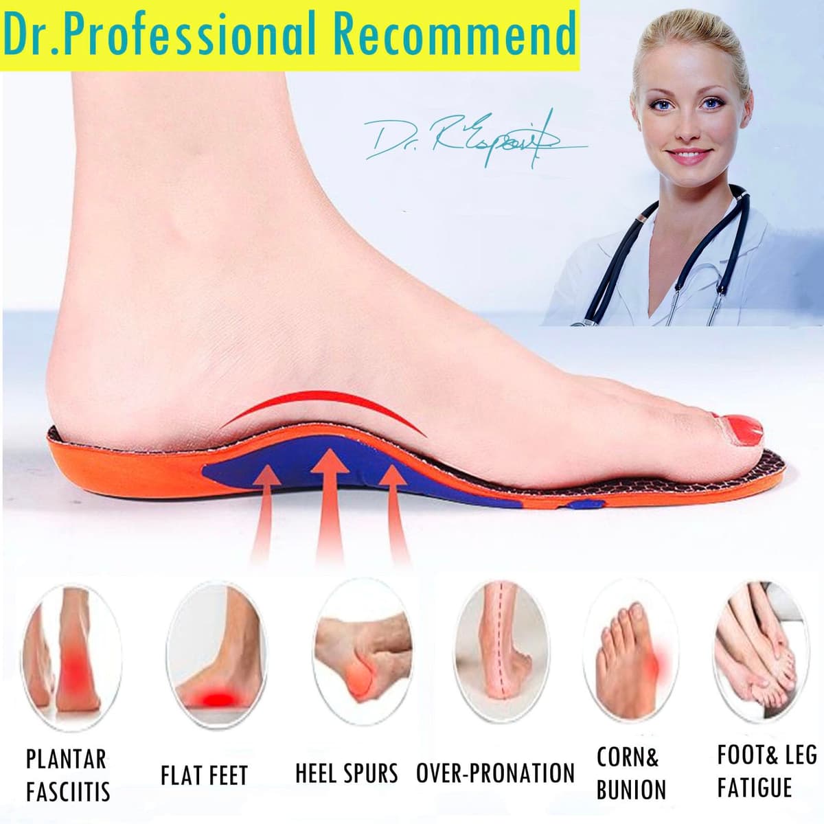 Goofort Plantar Fasciitis Arch Support Gel Insoles for Men & Women, 7-Times-Shock-Protection with 3D-Xpain™ -PORON®, Orthotic Work Boot Insoles for Flat Feet, Heel Pain Relief & All-Day Comfort — view 3