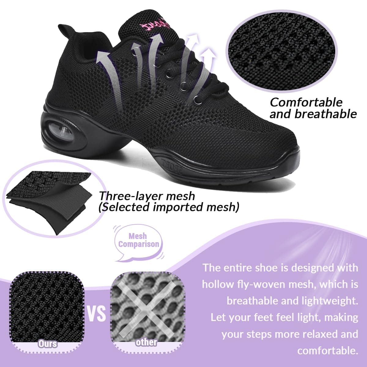 Hixingo Zapatillas de Deporte Jazz para Mujeres, Zapatos de Baile Antideslizantes Baile Sneaker Ligeros y Transpirables para Fitness y Entrenamiento de Danza — view 4