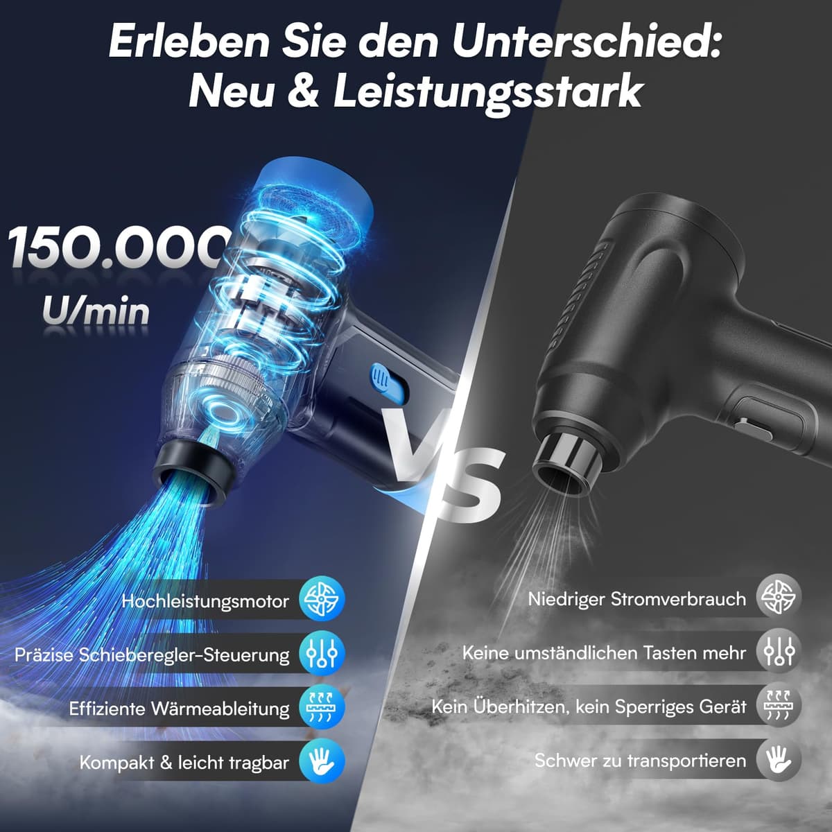 Compressed Air Duster - Povlen 150,000 RPM Compressed Air Cleaner for PC, Rechargeable Air Duster Stepless Speed Air Blower for Keyboards, Computers and Cars (Blue) — view 3