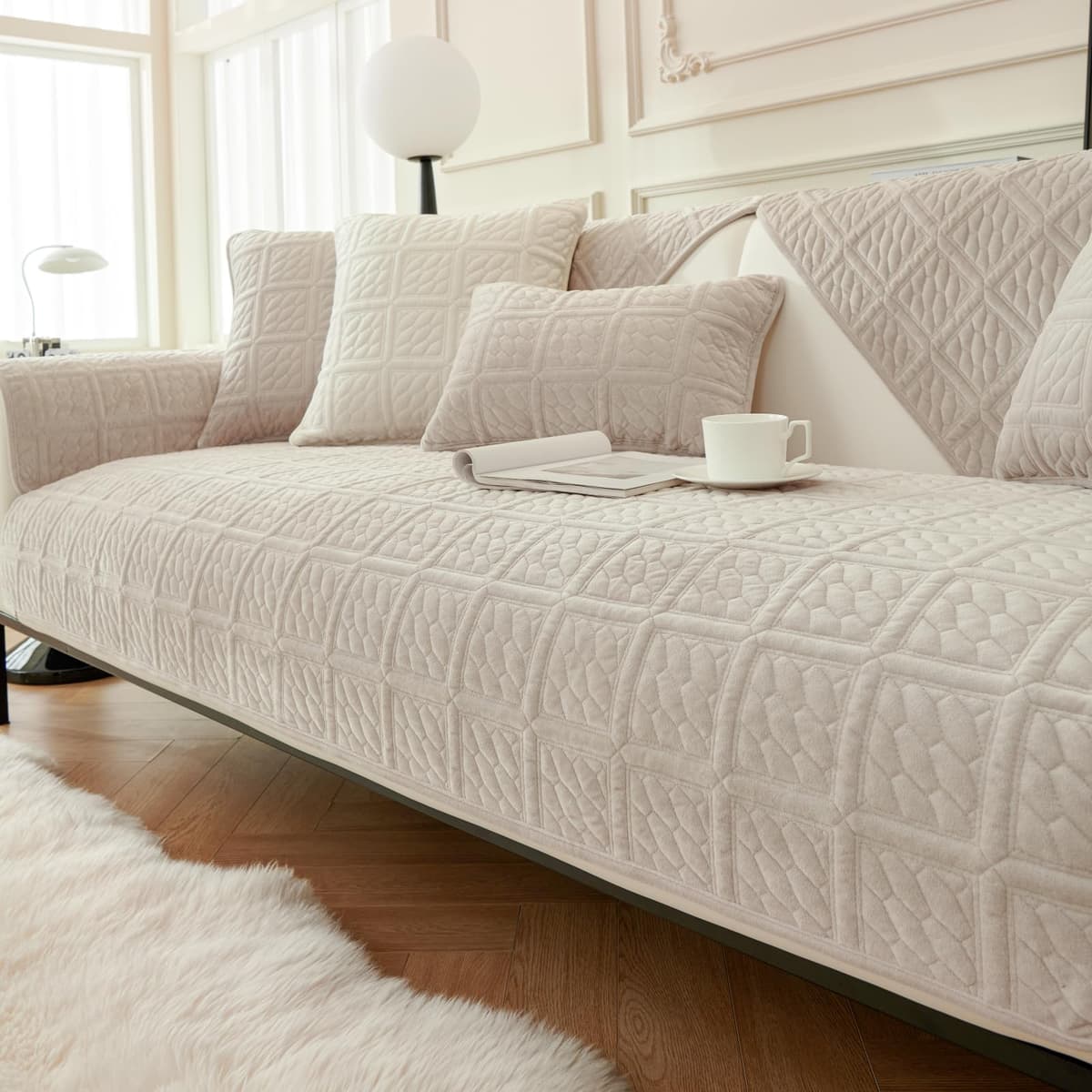 SHANNA Thick Rabbit Plush Sofa Cover 1 2 3 Seater, New Universal Non-Slip Corner Sofa Cover L Shape Super Soft Faux Fur Sofa Slipcovers for Living Room(Grey, 70 * 180cm Seater Cover) — view 12