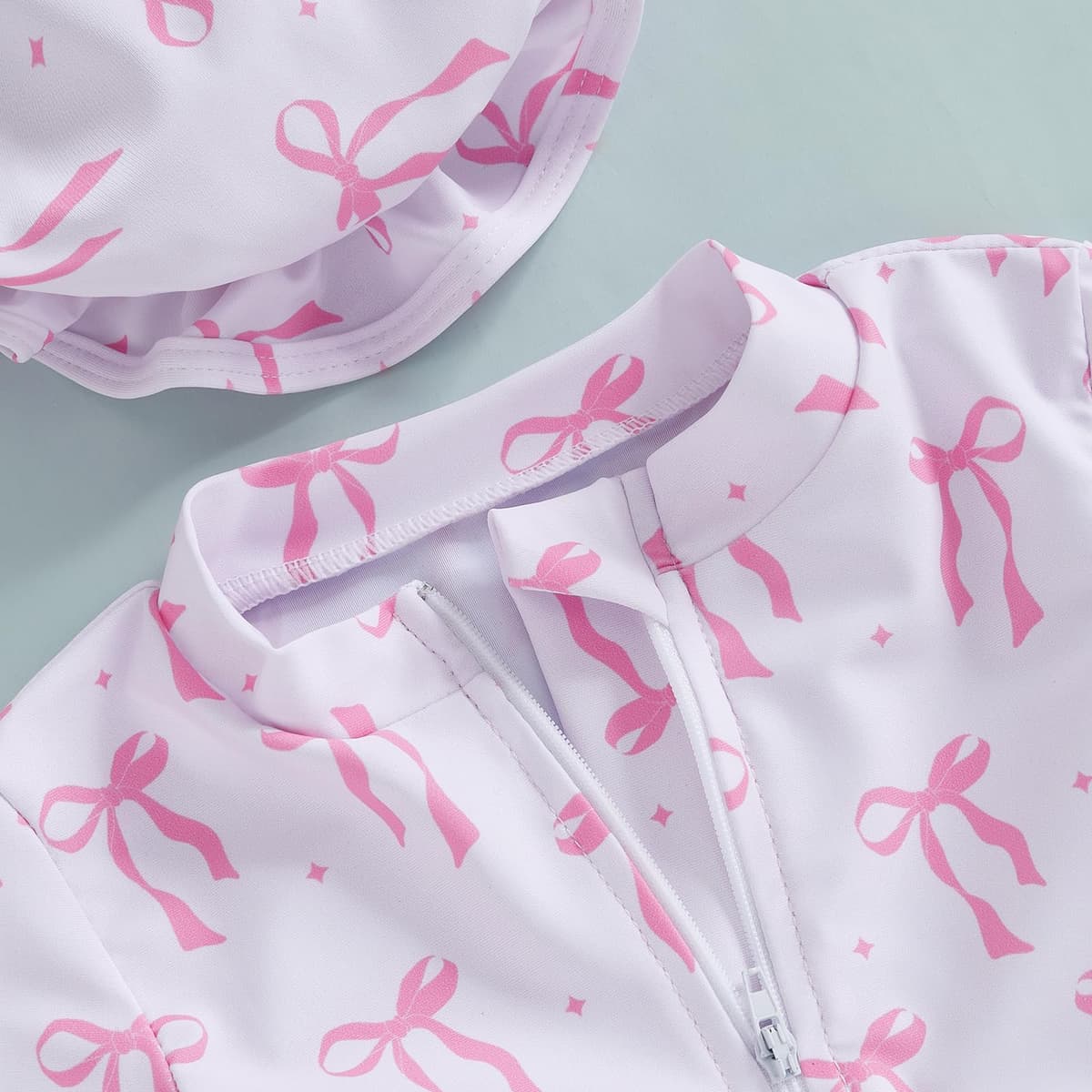 JENJON Traje de Baño a Rayas para Bebé Niña con Volantes Mangas Lindo Floral Traje de Baño de Una Pieza con Cremallera Protección UV y Gorro de Playa Verano — view 5