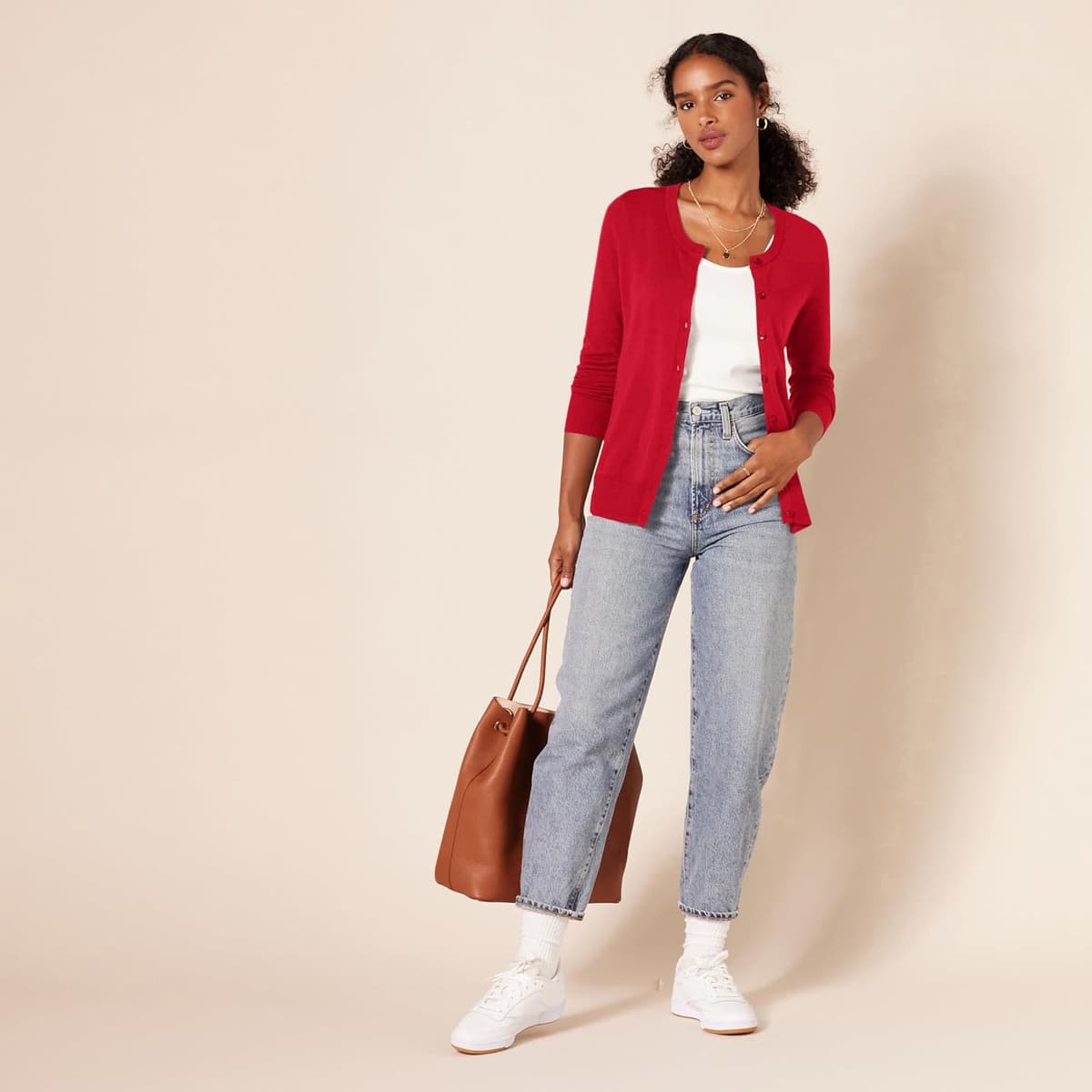 Amazon Essentials Women's Lightweight Crewneck Cardigan Jumper (Available in Plus Size) 5XL Plus Red — view 4
