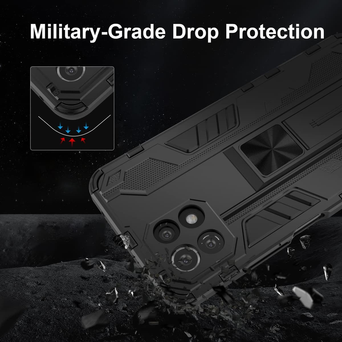 Funda para CMF Phone 2 Pro, Carcasa Antigolpes con Soporte anular metálico, Case Protectora de Grado Militar, Negro — view 1698