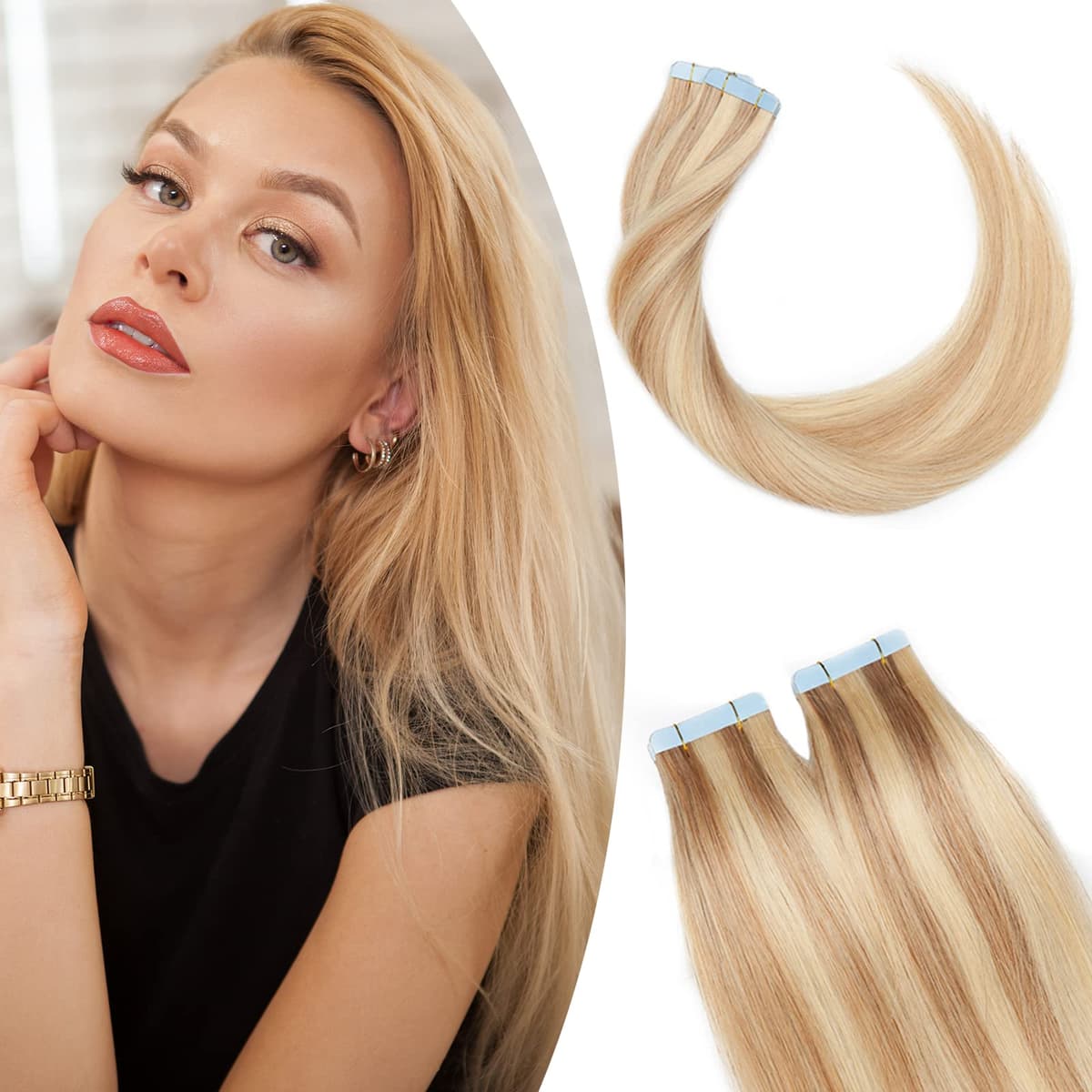 12"(30cm) SEGO 10PCS Extensiones Adhesivas Naturales Pelo Humano sin Clip [#4/27 Castaño Chocolate/Rubio Oscuro] Cabello 100% Remy Liso Balayage Tape in Human Hair (20g) — view 38