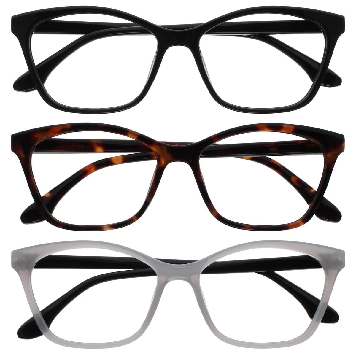 OPULIZE KAT Reading Glasses - Stylish Cat's Eye Frame - Men and Women - Spring Hinges, 2 Pack - Black / Tortoise Brown — view 7