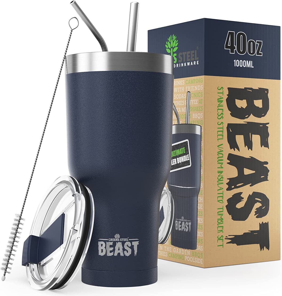 Greens Steel Beast Tumbler – 550 ml (20 oz), Coral | Vaso de acero inoxidable reutilizable con aislamiento al vacío | con 2 pajitas y cepillo de limpieza | Termo de viaje de doble pared — view 37