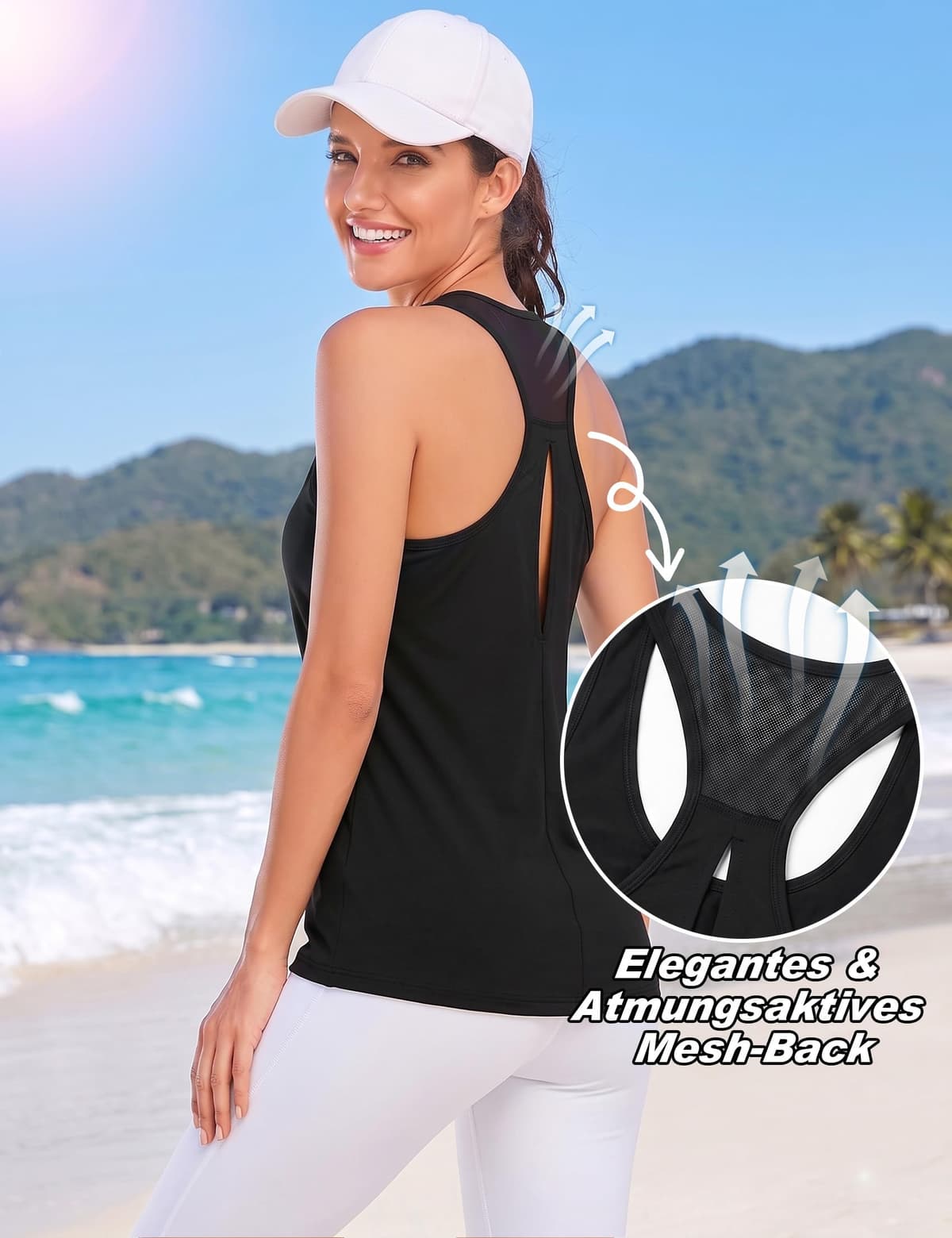 Camiseta Deportiva Mujer sin Mangas Camisetas Tirantes Espalda de Malla Ligero y Transpirable Fitness Top para Yoga Gimnasio Correr — view 4