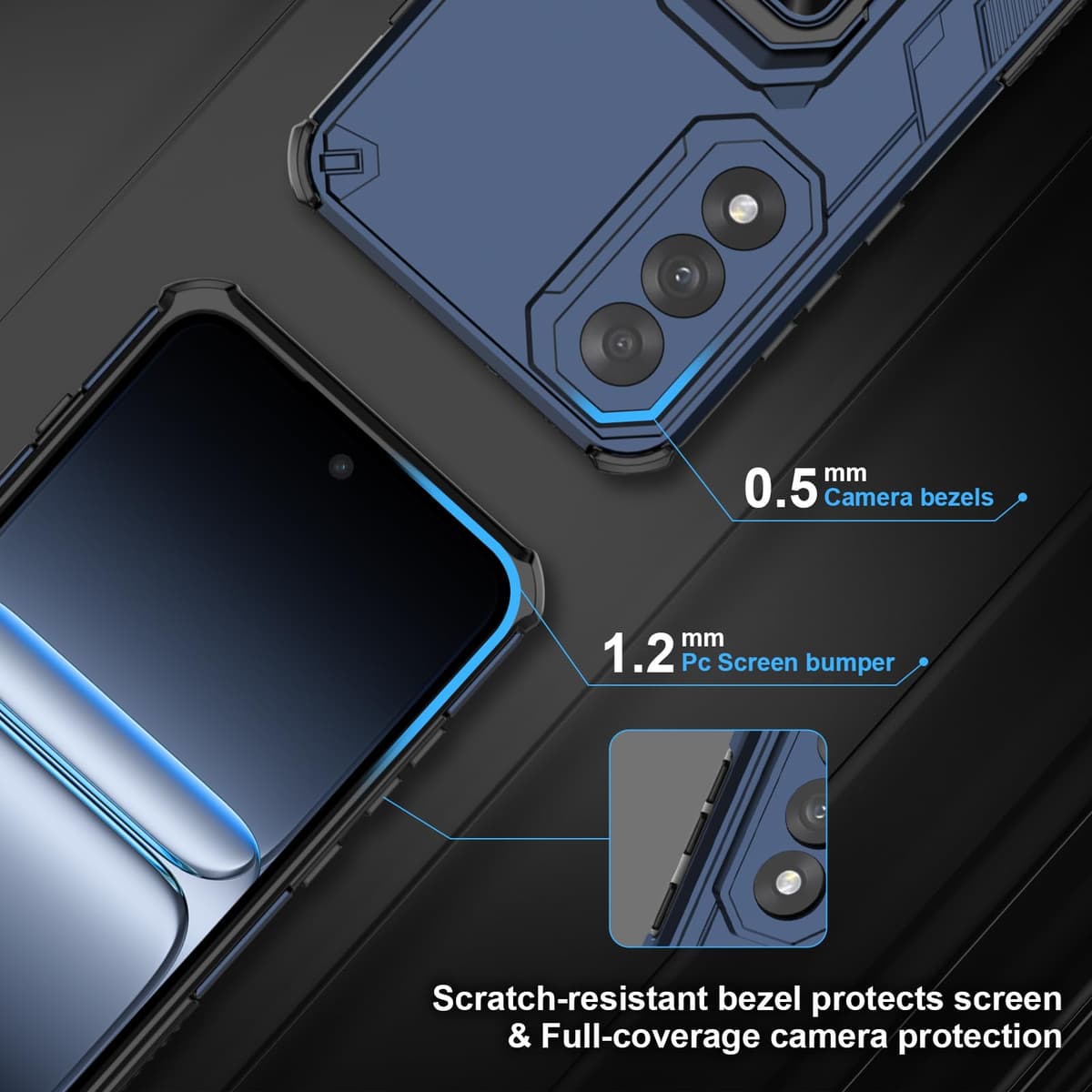Funda para CMF Phone 2 Pro, Carcasa Antigolpes con Soporte anular metálico, Case Protectora de Grado Militar, Negro — view 998