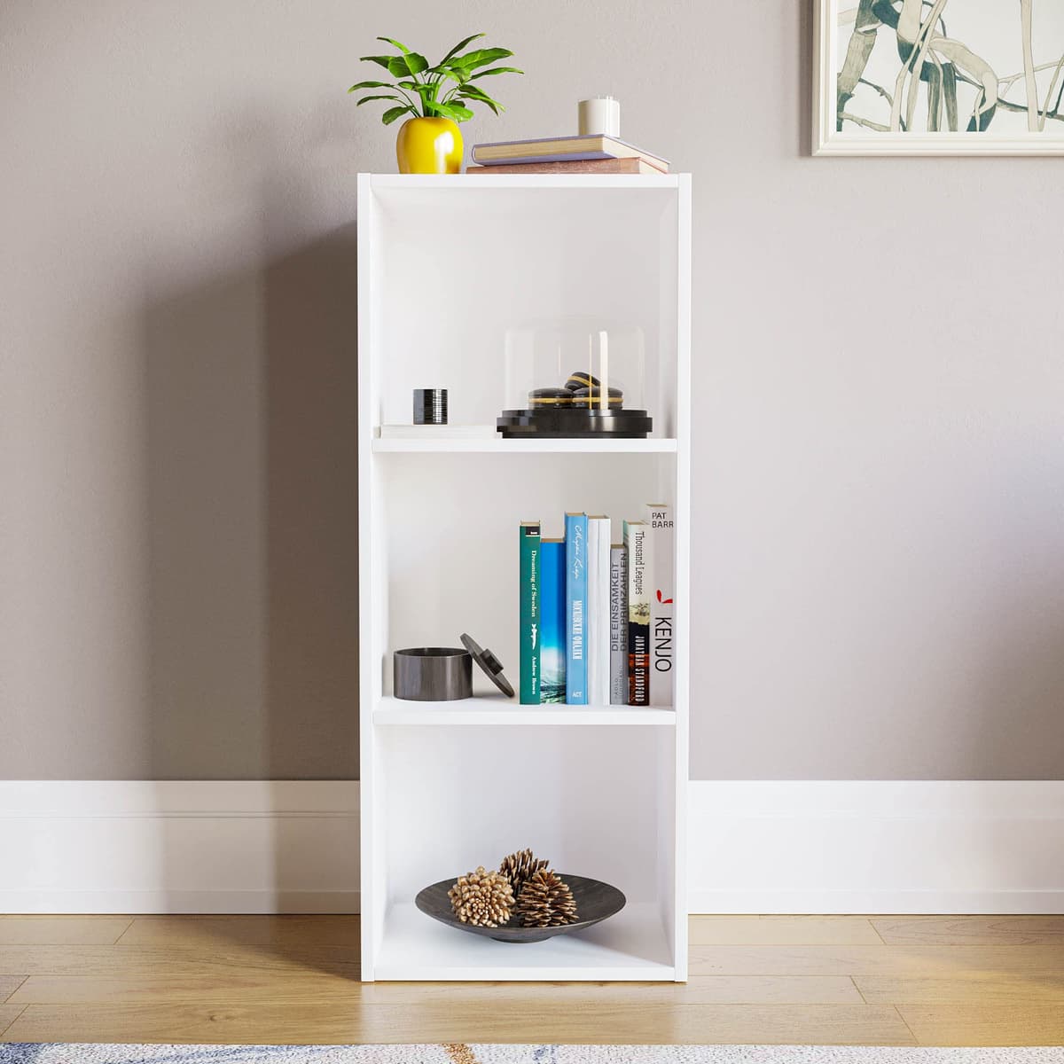 Vida Designs Oxford 3 Tier Cube Bookcase, White Wooden Shelving Display Storage Unit Office Living Room Furniture — view 2