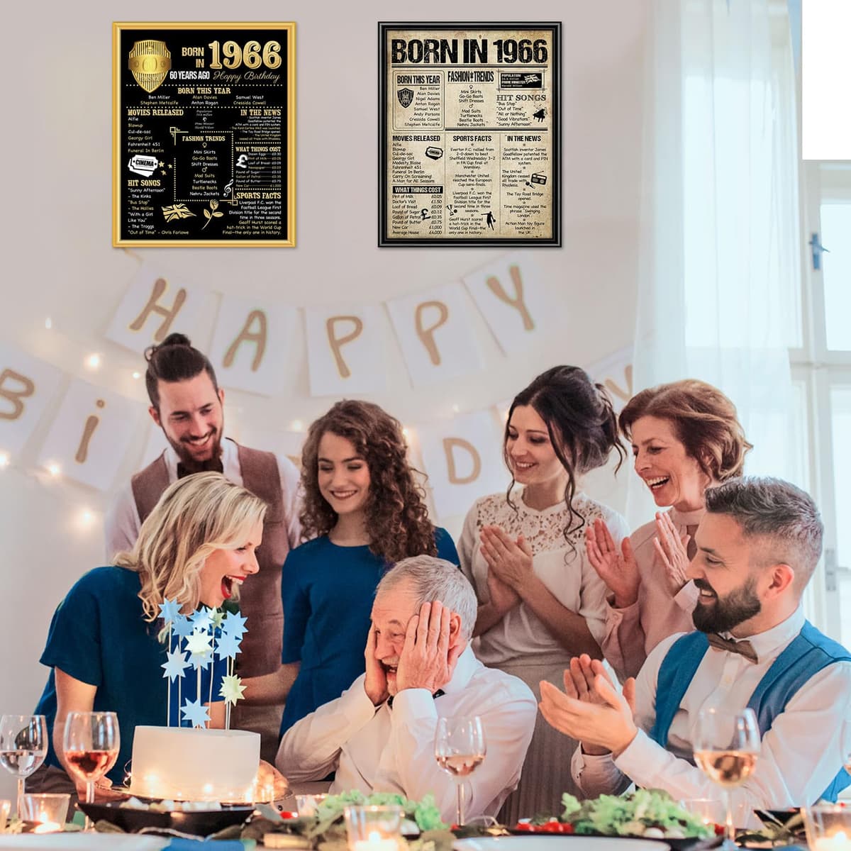 Benjia 1966 Poster Framed UK, Happy 60th Birthday Sign Card Party Decor Supplies Home Decoration Birthday Gift 60 Years Old Wedding Newspaper For Men Women (8x10 inch, Vintage) — view 7