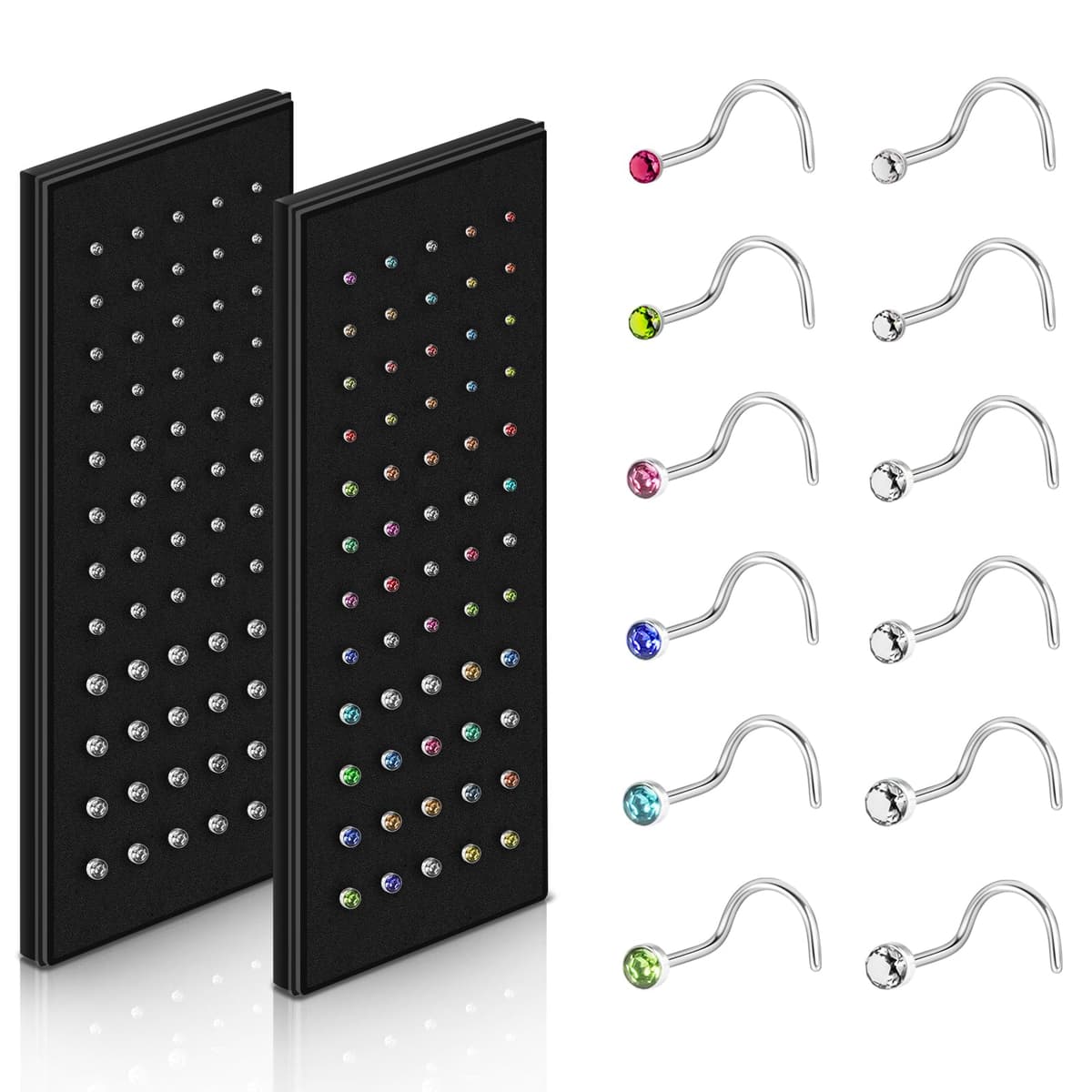 Aucuu Piercing Nariz Acero Quirurgico, Hipoalergénicos Piercing Nariz CZ Piercing Joyería, Tornillo/Recto/Forma de L Nariz Studs (1.5mm 2mm 2.5mm)