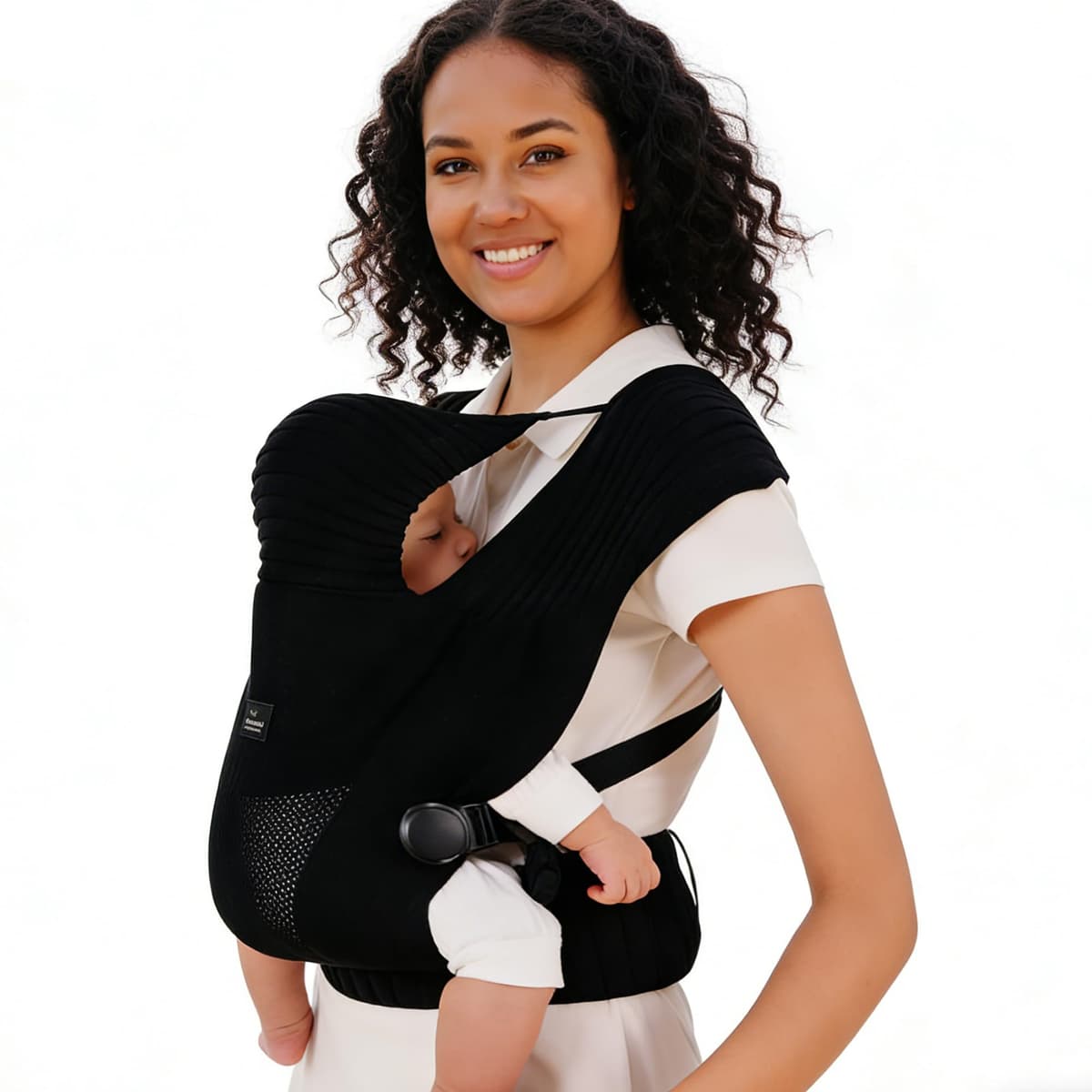 Bebamour Knit Baby Carrier,Cozy and Lightweight Carrier for 4-24 Months,Ergonomic Baby Carrier with Head Hood, Black — view 2