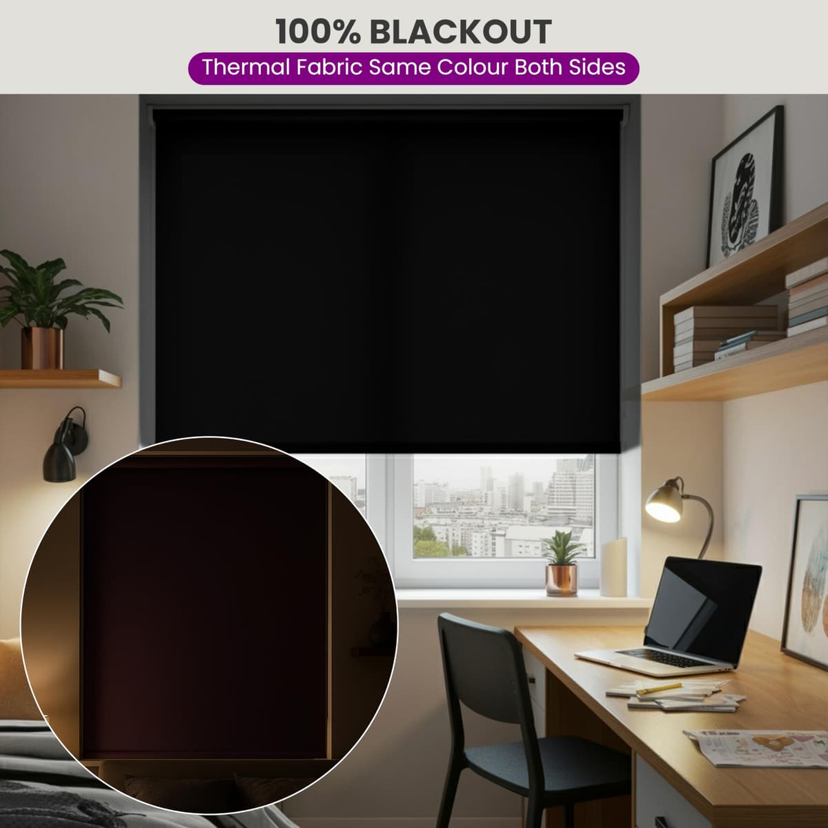 FURNISHED Roller Blinds Thermal Blackout Roller Blind - Trimmable Insulated UV Protection Child Safe Easy Fit Home Office Window Blinds, Cream, 100 cm Wide x 165 cm Long — view 3