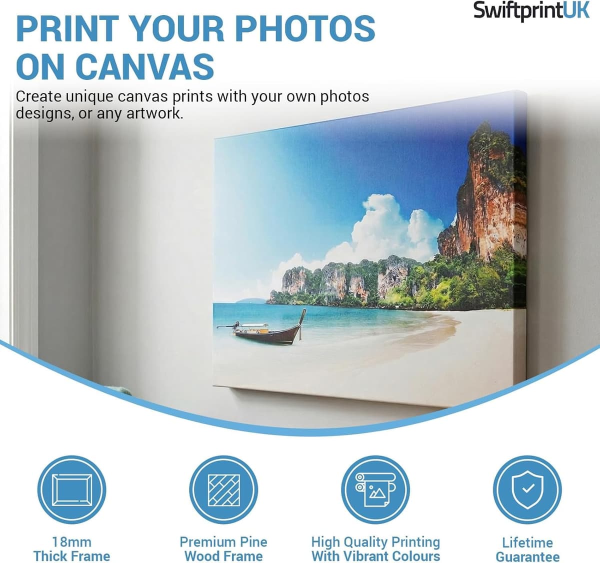 SwiftprintUK Personalised Canvas Photo Prints Your Photos Canvas Framed, Gallery Wrapped, – Perfect for Home Pictures, Decor and Gifts 46x31cm (18x12in) — view 2