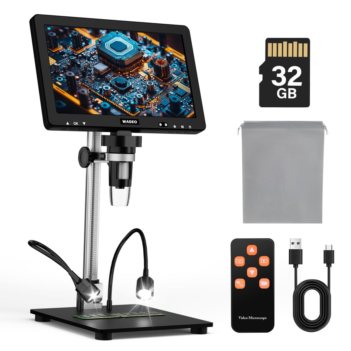 WADEO 7'' LCD Digital Microscope 1200X, 16MP 1080P Coin Microscope with 8 LED Lights and Fill Light, Compatible with PC/TV, Windows/Mac OS, with 32G Card and Remote Control — view 10