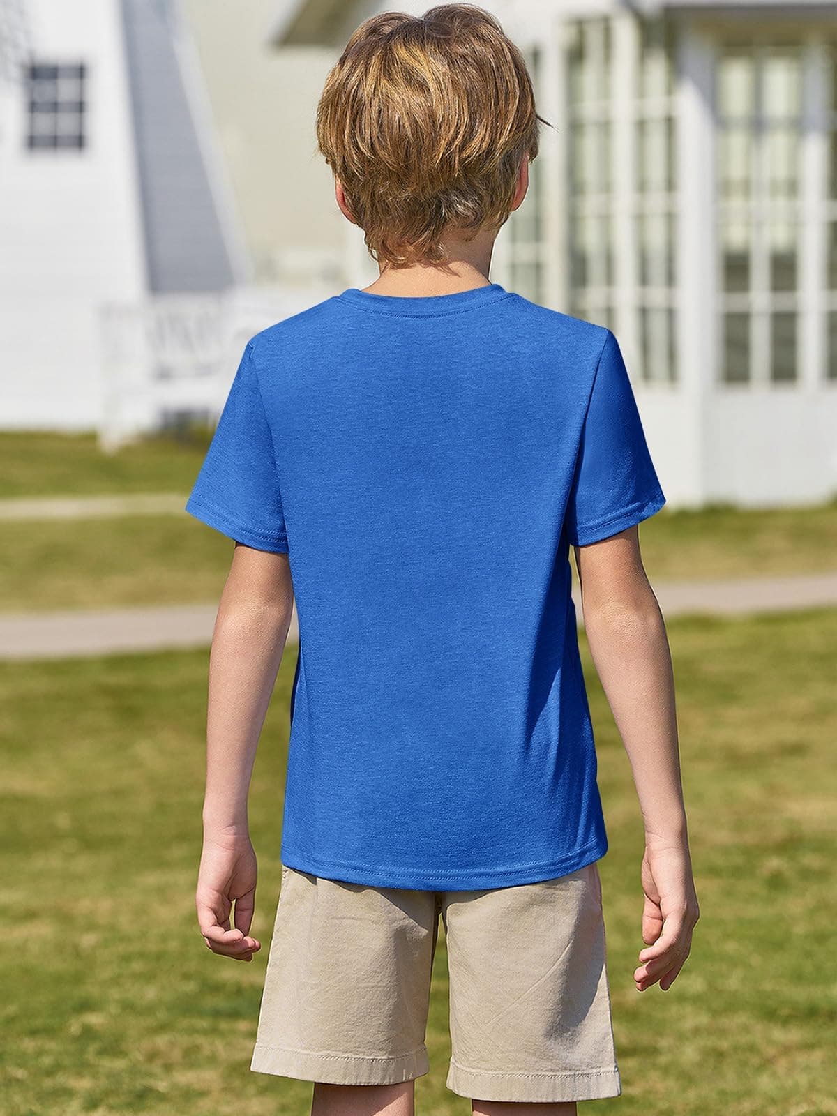Haloumoning Camiseta de verano de manga corta para niños, cuello redondo, lisa, ligera, informal, deportiva, básica, 5-14 años — view 6