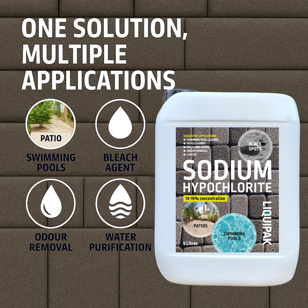 Liquipak Sodium Hypochlorite 20 Litres Patio Cleaner (4x5L) | High Strength 14-15% Concentration | Swimming Pool Liquid Chlorine & Black Spot Remover | Bleach Solution — view 7