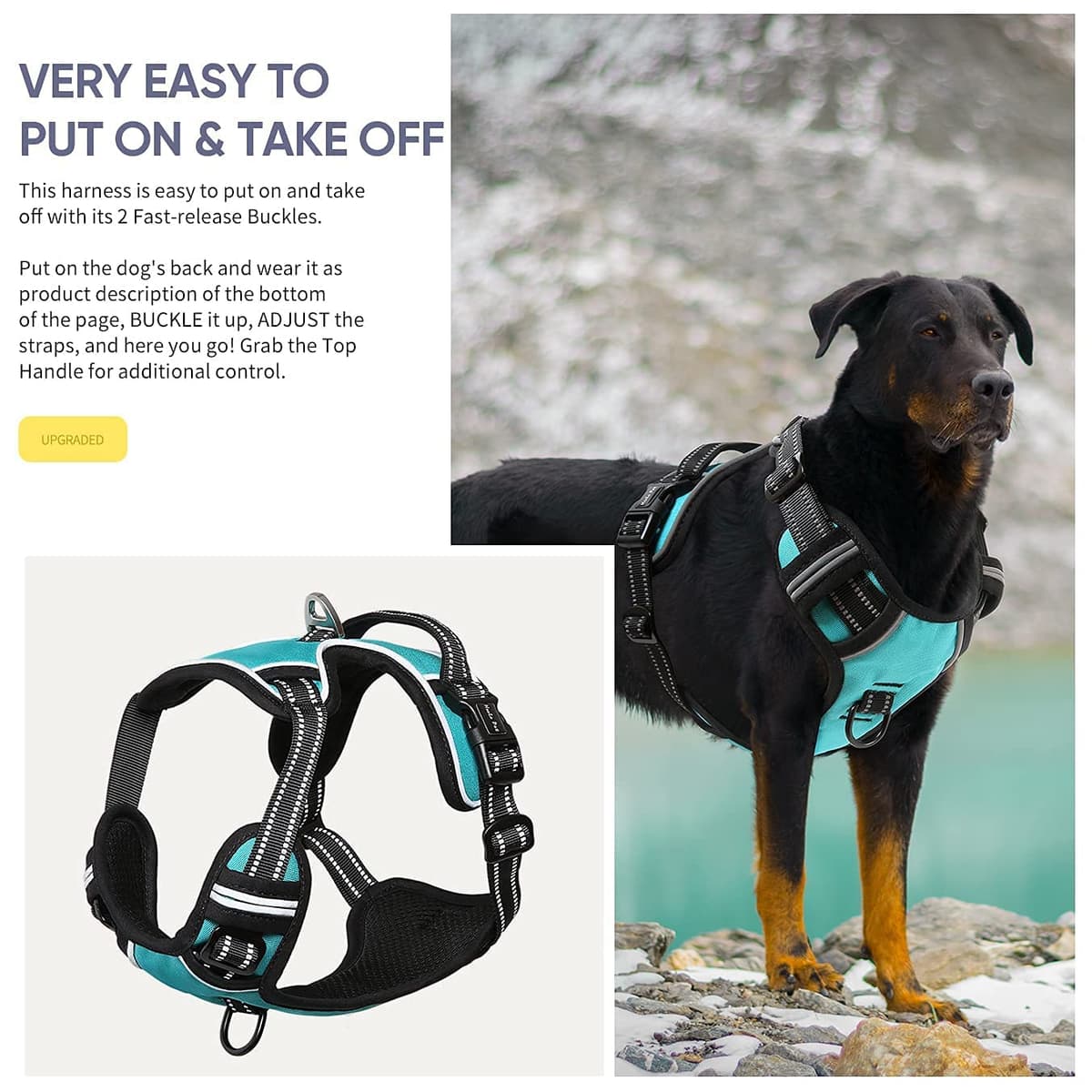 HEELE Dog Harness Medium No Pull Dog Vest Harness with Soft Handle Reflective Pet Harness for Outdoor Training Walking, Black, M — view 177