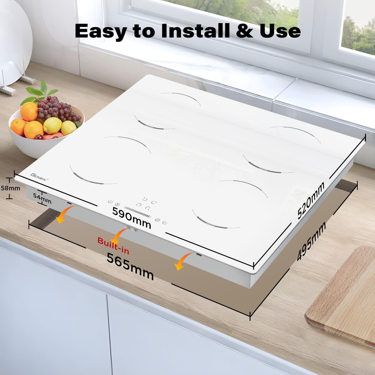 GIONIEN Induction Hob 60cm,4 Burners Electric Cooktop, 4 Zone Cooker, Child Lock,White Ceramic Glass,Built-in Worktop,Timer,Auto Switch Off,6400W — view 4