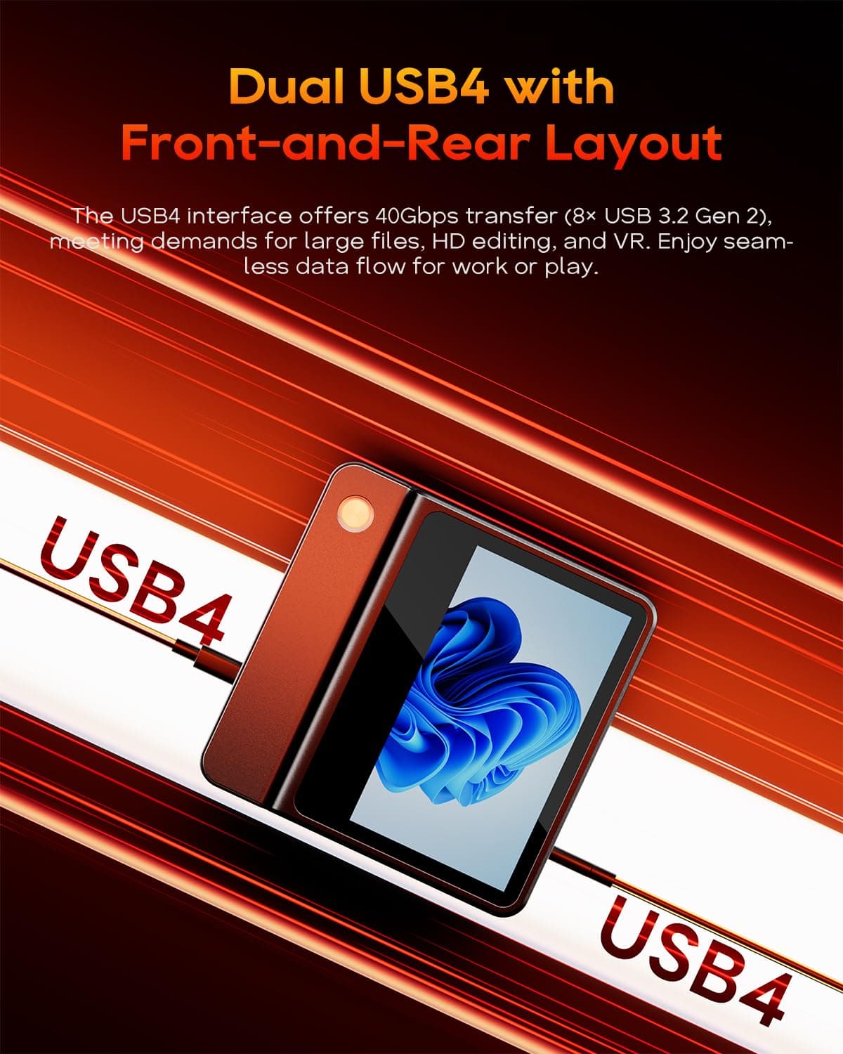 AOOSTAR G-FLIP AMD Ryzen 9 8945HS Mini PC(8C/16T, up to 5.2GHz), 32GB DDR5 1TB PCIe4.0, Radeon 780M Graphics Mini Computer, with 5 inch Touchscreen, with OCuLink Dual USB4, Dual 2.5G LAN/HDMI/WIFl6 — view 7