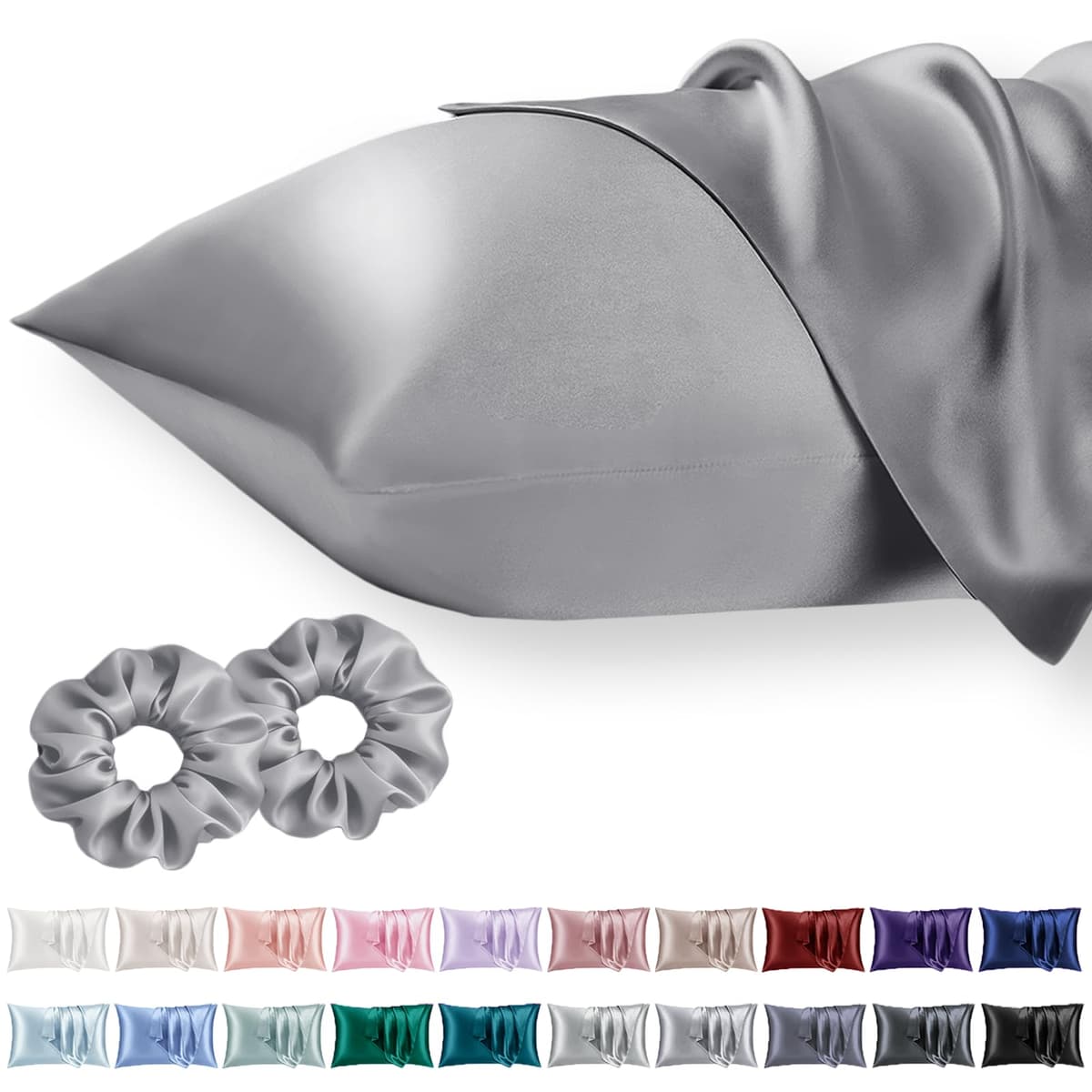 Vielit 2 Pack Satin Pillowcase for Hair and Skin Cooling,Soft as Silk Pillowcase for Hair and Skin,Easier Care than Silk Pillow Case Beige 50x75cm Gifts for Women Envelope & 2 Scrunchies — view 43