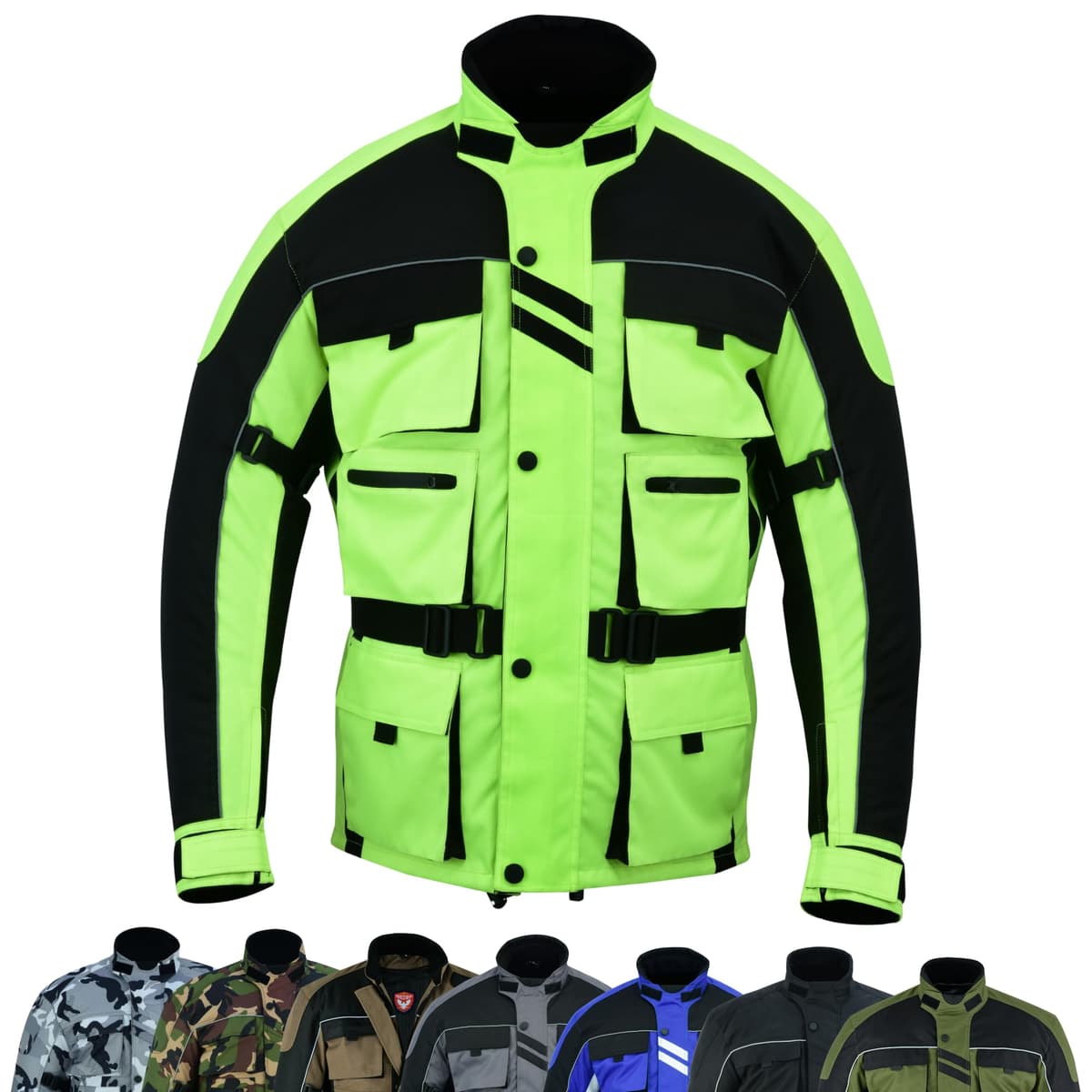 6 Pockets Mens Motorcycle Jacket, Textile Racing Motorbike Jacket, Hi-Vis Biker CE Protective Armored Jackets Mens Waterproof & Mesh Lining Breathable — view 13