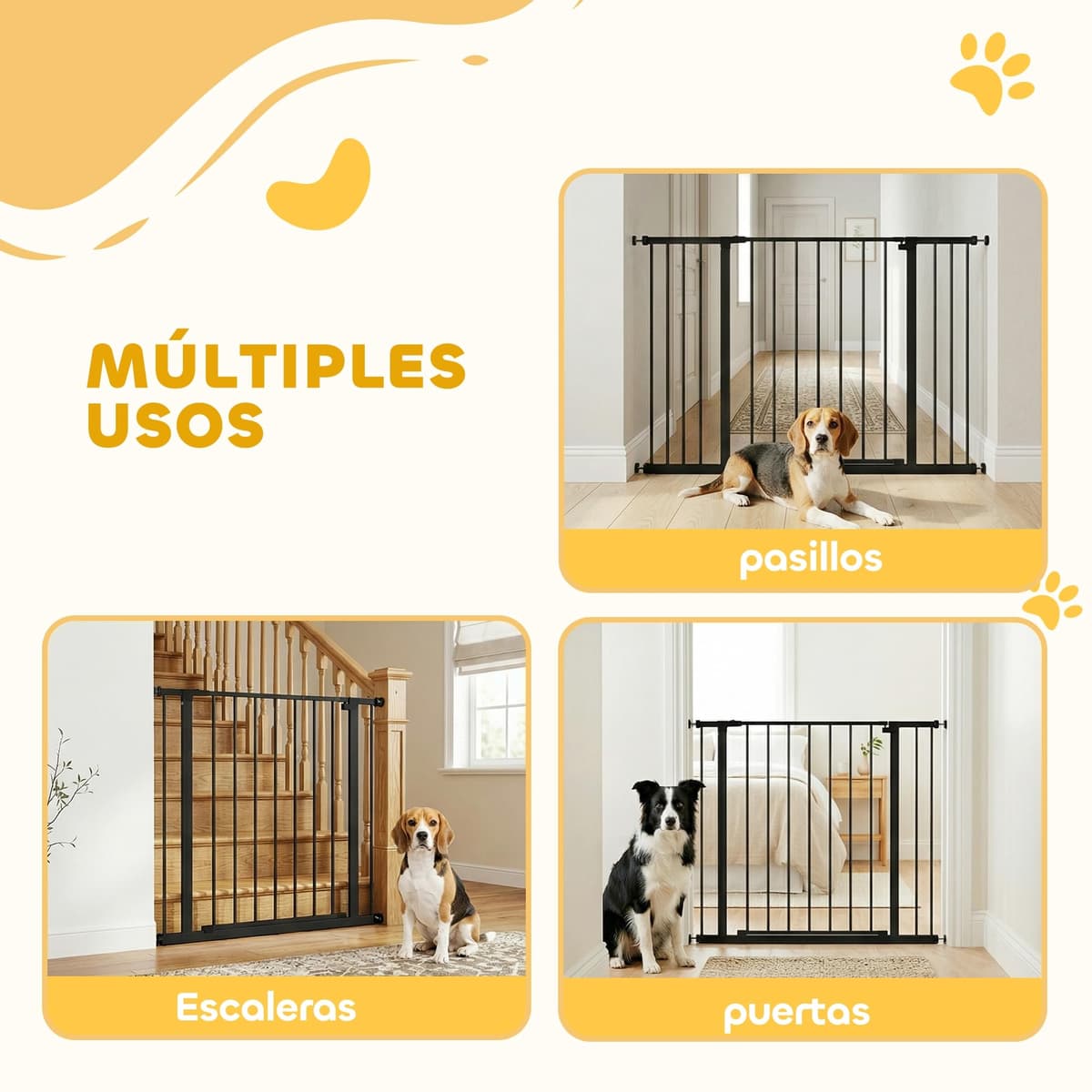 PawHut Barrera de Seguridad Extensible para Puertas y Escaleras para Perros y Bebé, Barrera para Mascotas, Ajuste a Presión, Apertura con Una Sola Mano, 2 Extensiones 15/10 cm, 76-107x76 cm, Negro — view 4