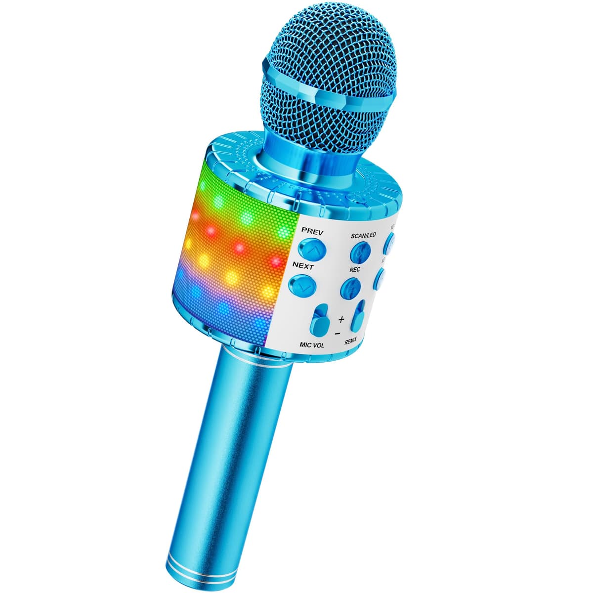 Ankuka Micrófono Karaoke Bluetooth Micrófono Inalámbrico Karaoke Micrófono Niña con Luces LED Regalo Juguetes para Niños Micrófono Cambiador de Voz, Compatible con Android, iOS, PC Azul