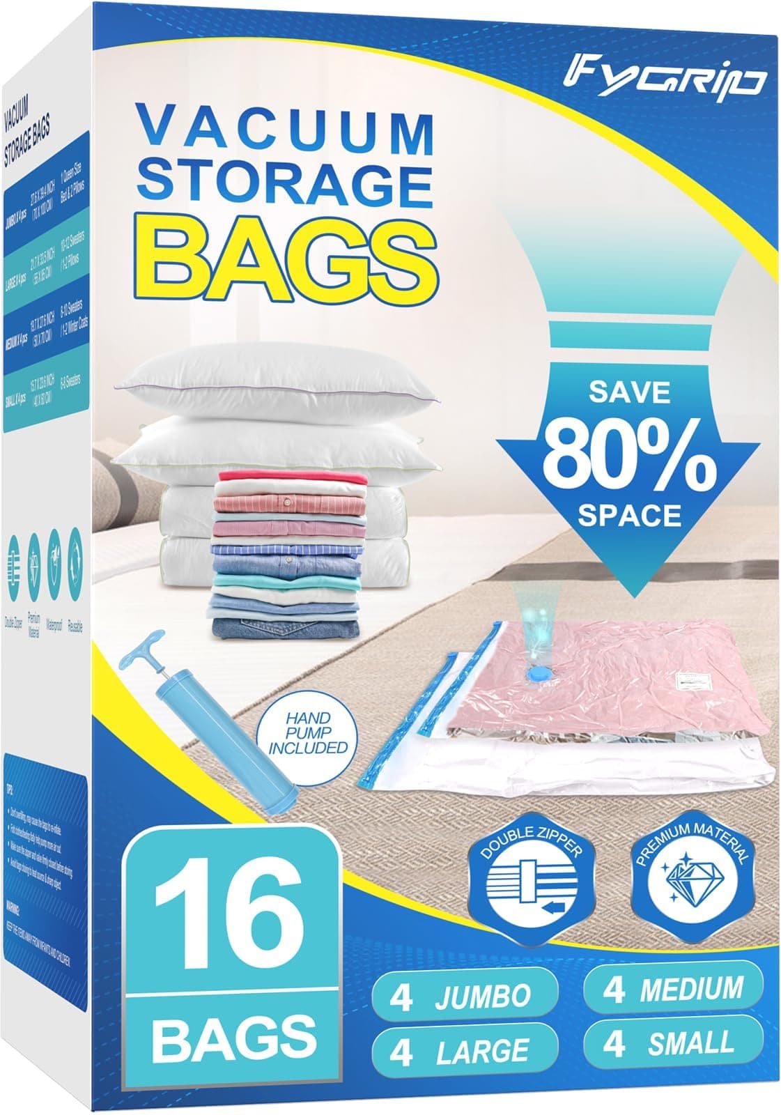 Vacuum Storage Bags with Hand Pump, Plastic Packaging Bags, 80% Space Saver Vacuum Seal Bags for Clothing, Travel Lugggage, Blankets, Comforters, 10 Small — view 12