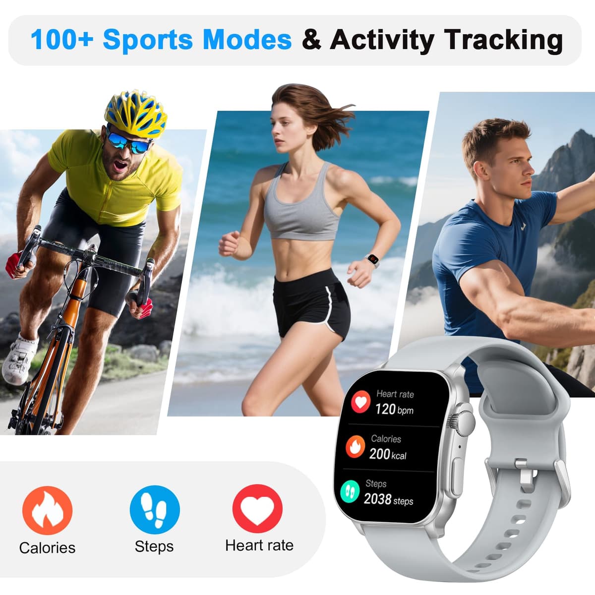 Smart Watch for Men Women Answer/Make Call, 2.01" AMOLED Curved Fitness Watch with Heart Rate/Sleep/Stress Monitor, 2026 New Smartwatch with 110+ Sport Modes, IP68 Activity Tracker for Android iOS — view 4