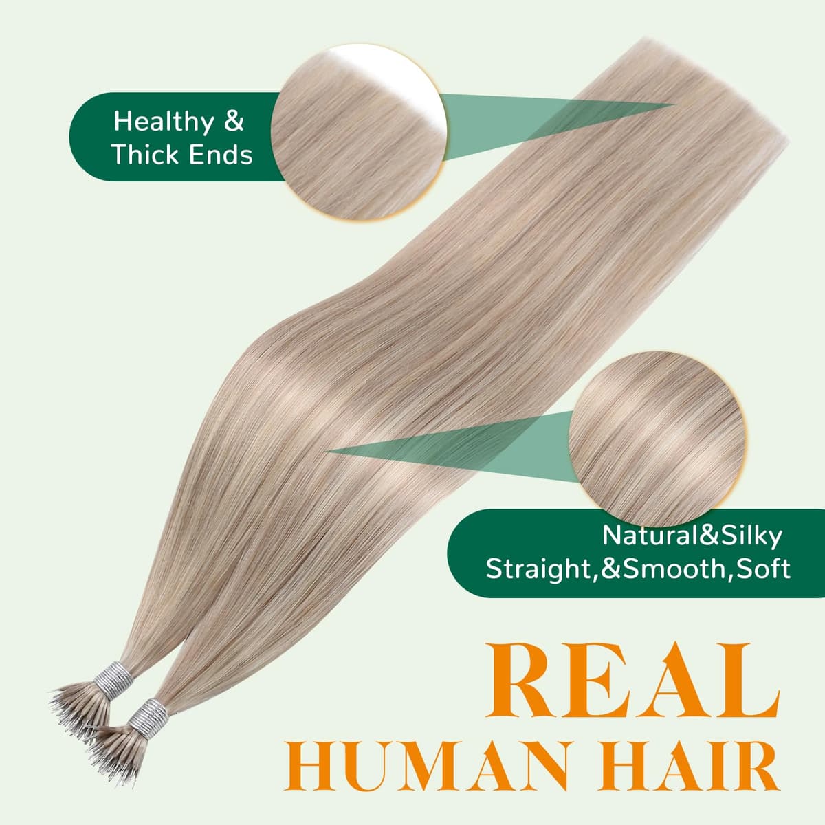 Easyouth Blonde Nano Hair Extensions Real Human Hair Highlight Nano Bead Hair Extensions Human Hair Ash Blonde Mixed Bleach Blonde Pre Bonded for Women 14 Inch 50g/50s — view 4