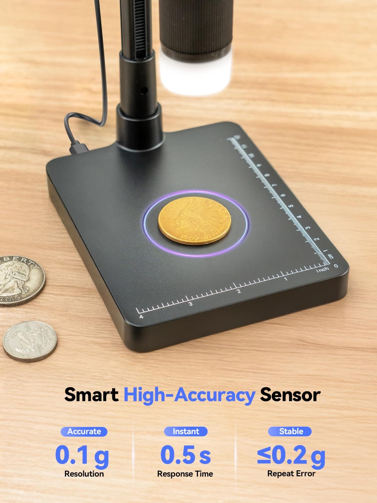 TOMLOV DM4W Digital Microscope with Scale: Coin Microscope with 4.3" IPS Screen, Coin Magnifier with Light, Precise Scale for Collectors, Jewelers, Compatible PC/Mac — view 3