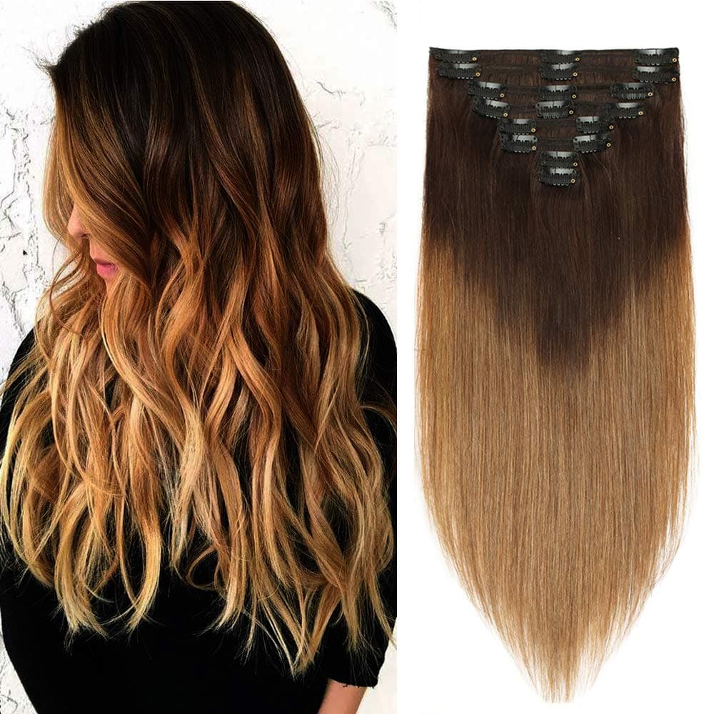 Silk-co 10inch Hair Extensions Clip in Hair Extension Human Hair #04 Medium Brown -Basic Thickness-Thin Weft- 8 Pieces Real Remy Straight Hair Extensions[50g] — view 212