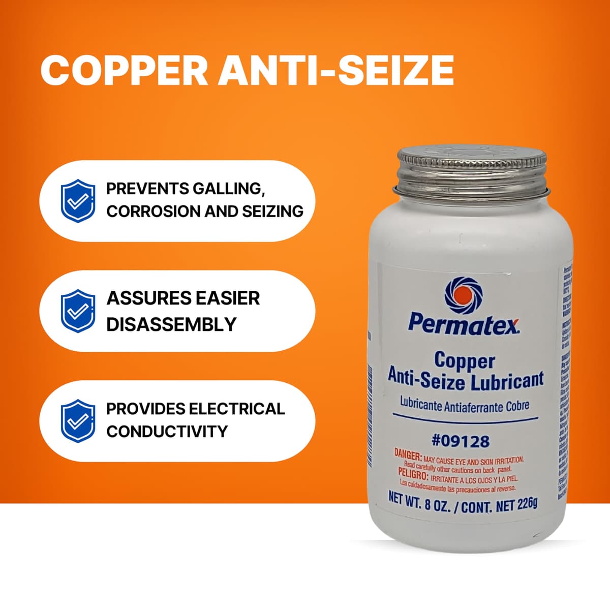 Permatex 09128 Copper Anti-Seize Lubricant: Extreme Temperature Protection (Up to 932°C) for Galling, Seizure, Rust, and Corrosion Prevention in Cars & Vans 226g — view 4