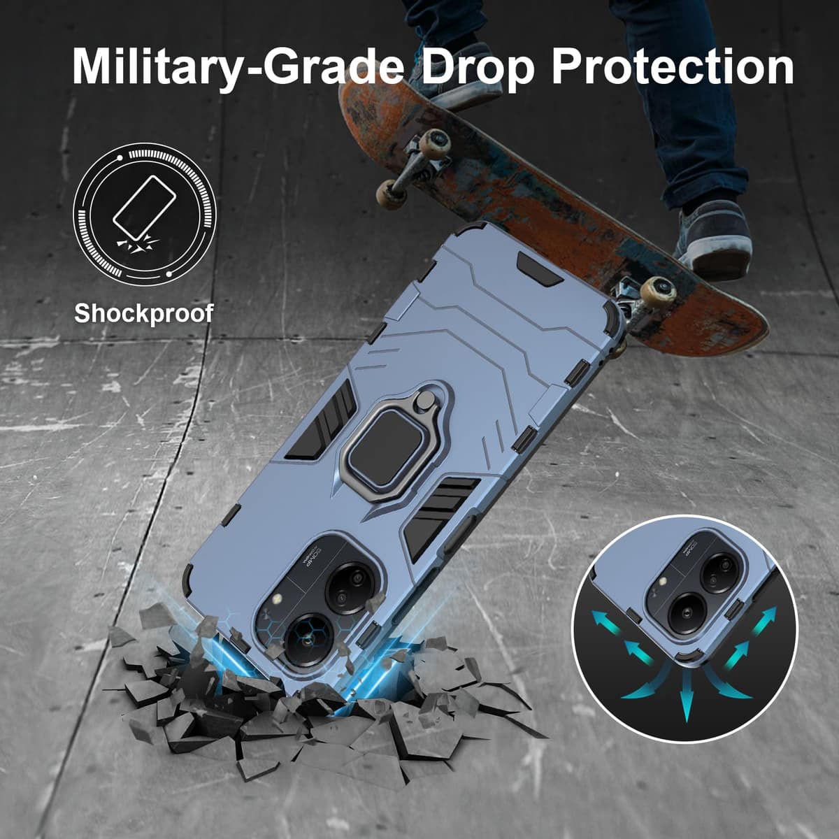 Funda para CMF Phone 2 Pro, Carcasa Antigolpes con Soporte anular metálico, Case Protectora de Grado Militar, Negro — view 964