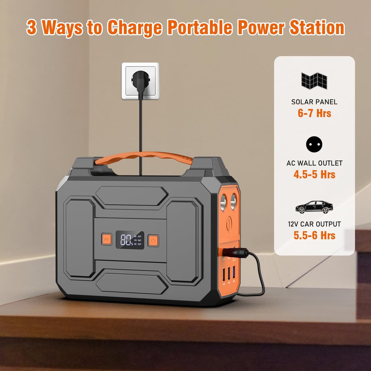 Powkey 100W Portable Power Station 99Wh/ 27000mAh Camping Power Pack,Solar generator with AC/DC/USB/Type C Outlet for Outdoors Camping Travel Fishing Emergency Power Supply Backup Orange — view 3