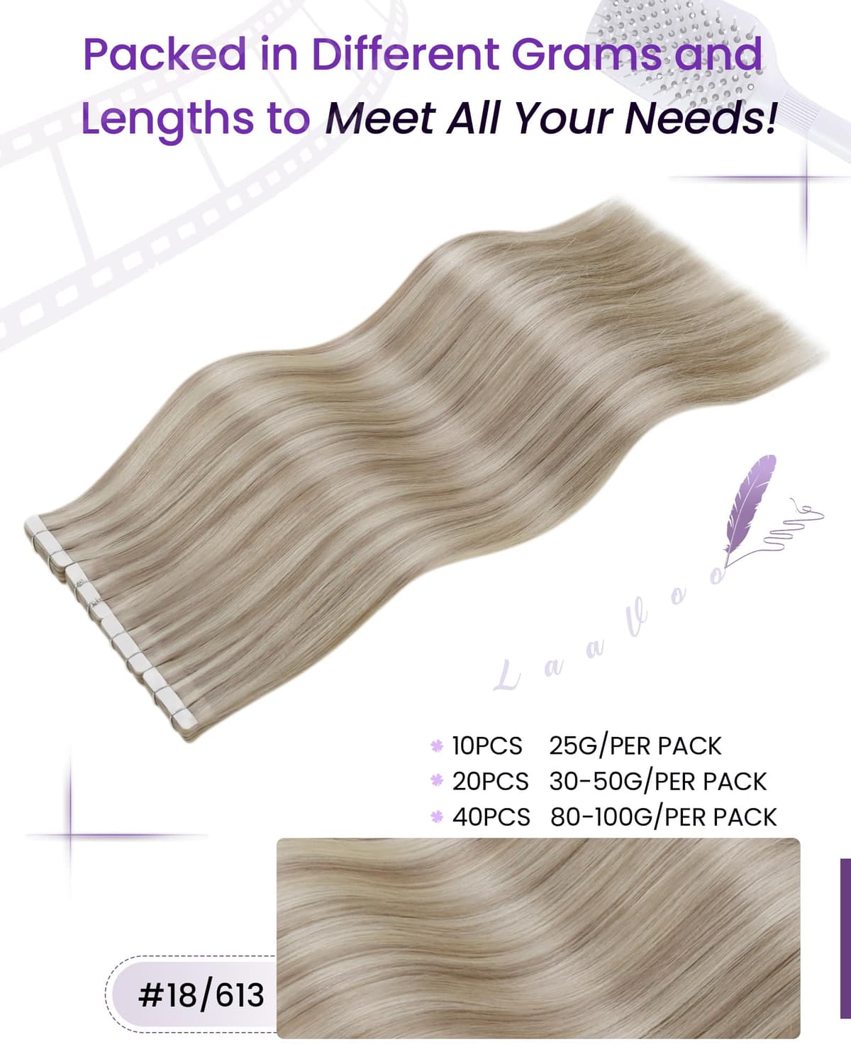 LaaVoo Tape in Hair Extensions Human Hair Blonde Tape Hair Extensions Real Human Hair Invisible Tapes Remy Straight Balayage Brown to Blonde Hair Double Sided Tabs 20pcs 50g 16 Inch #8/18/60 — view 85